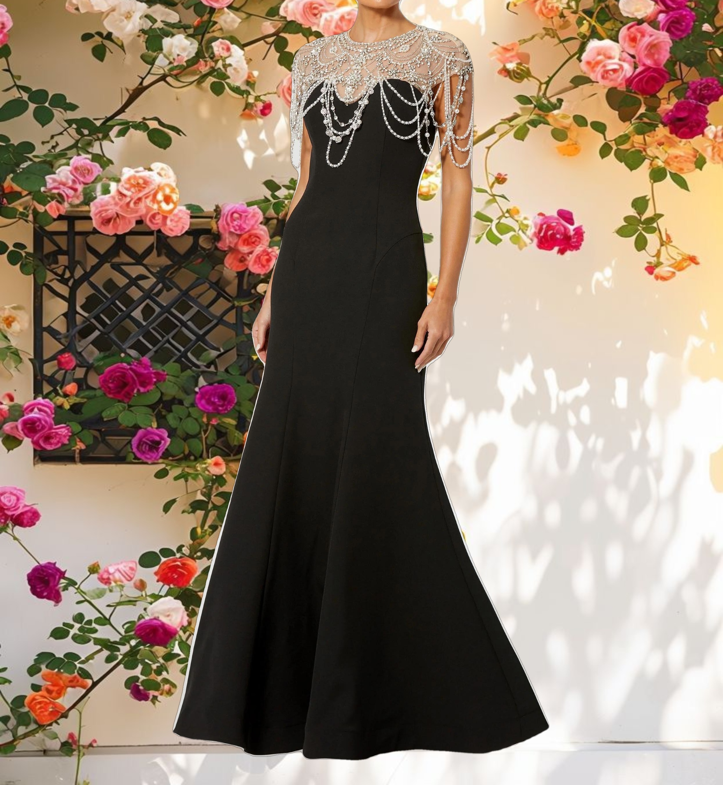 Draped Pearl Beaded Gown