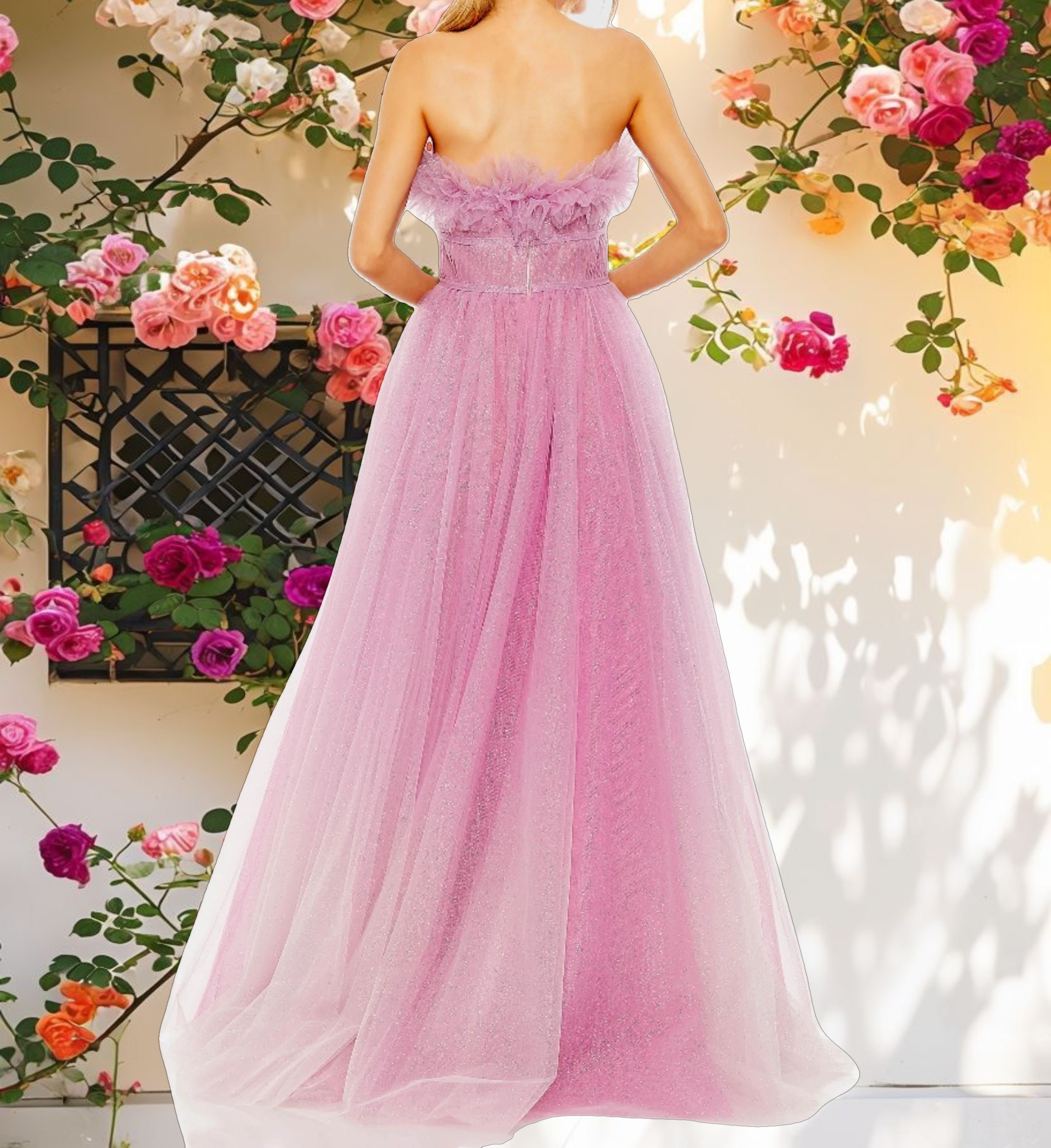 Purple Strapless Glitter Tulle Gown