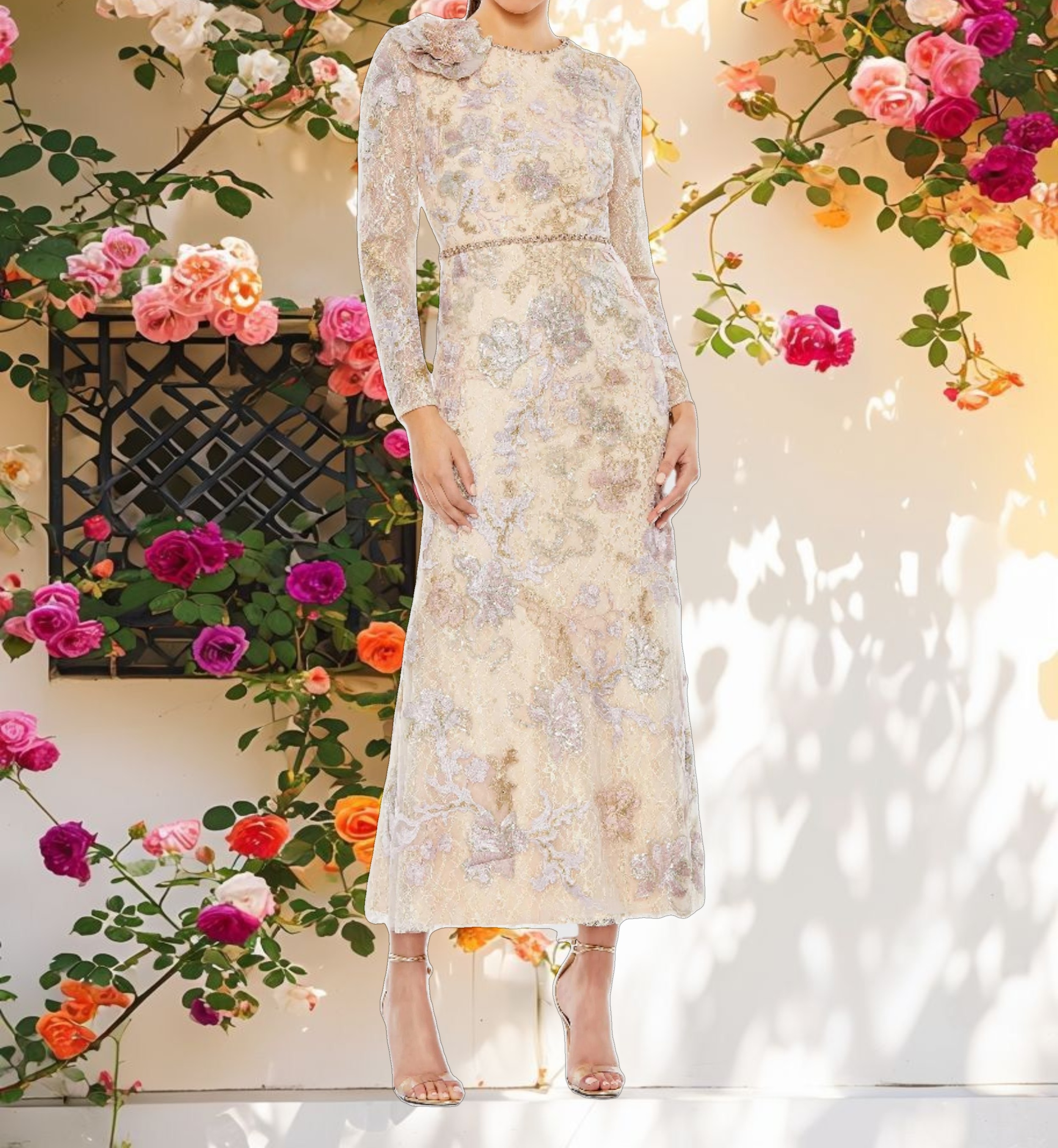 Stitched High Neck Long Sleeve Dress