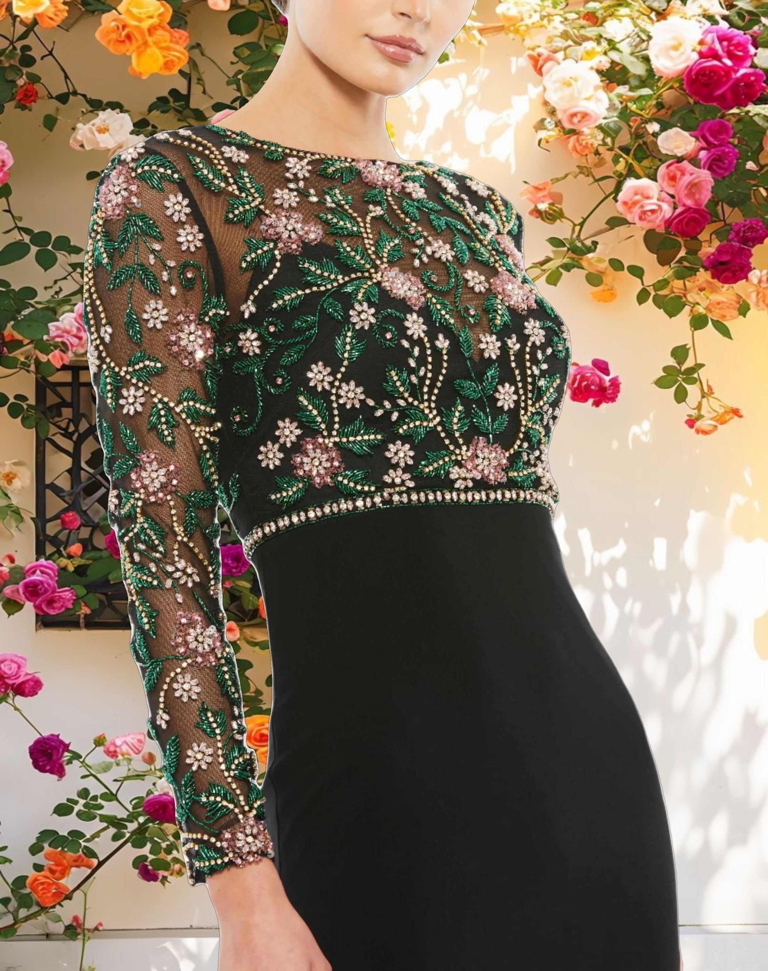 Studded Illusion High Neck Dress