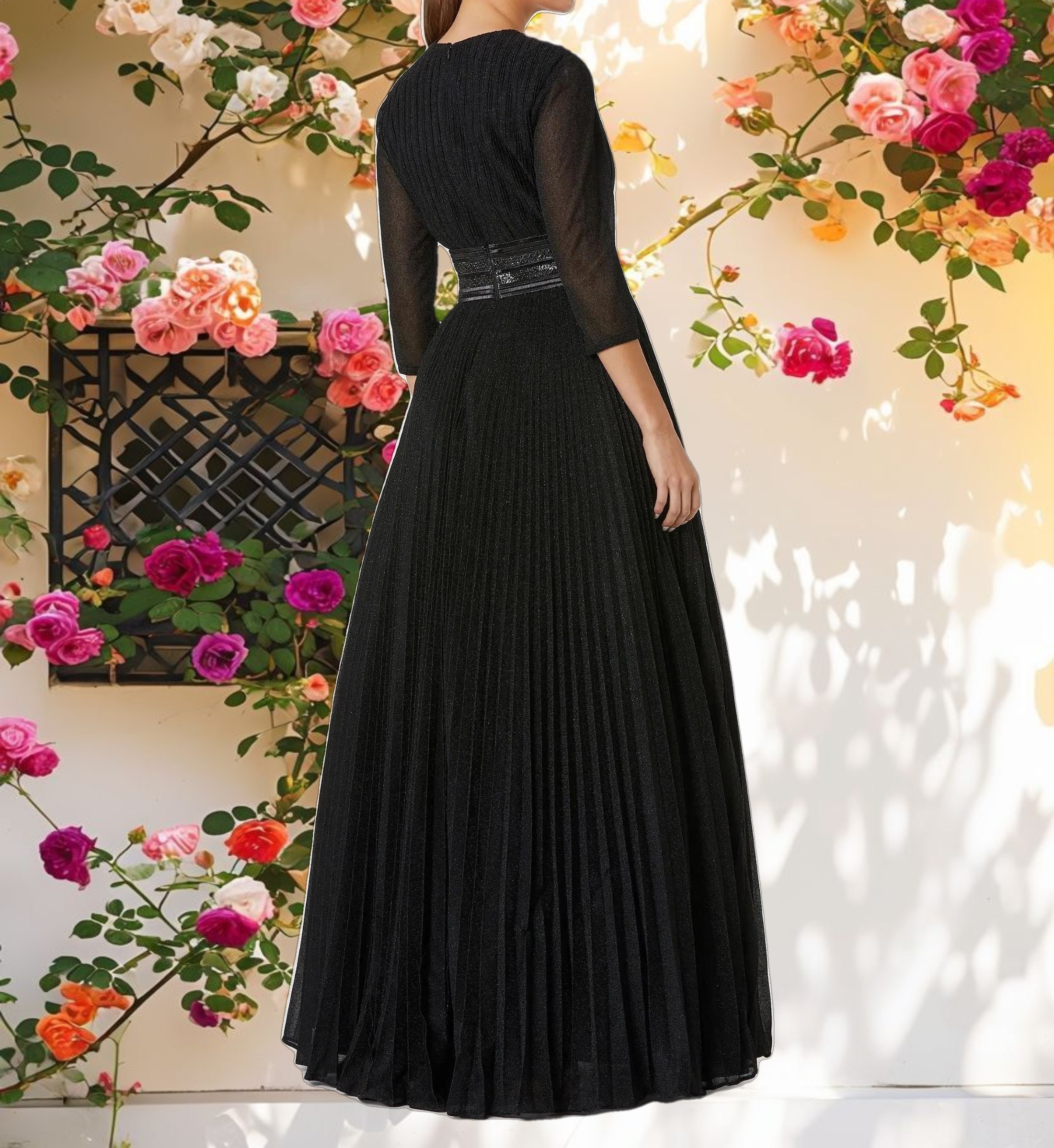 Shimmering Pleated A Line Gown