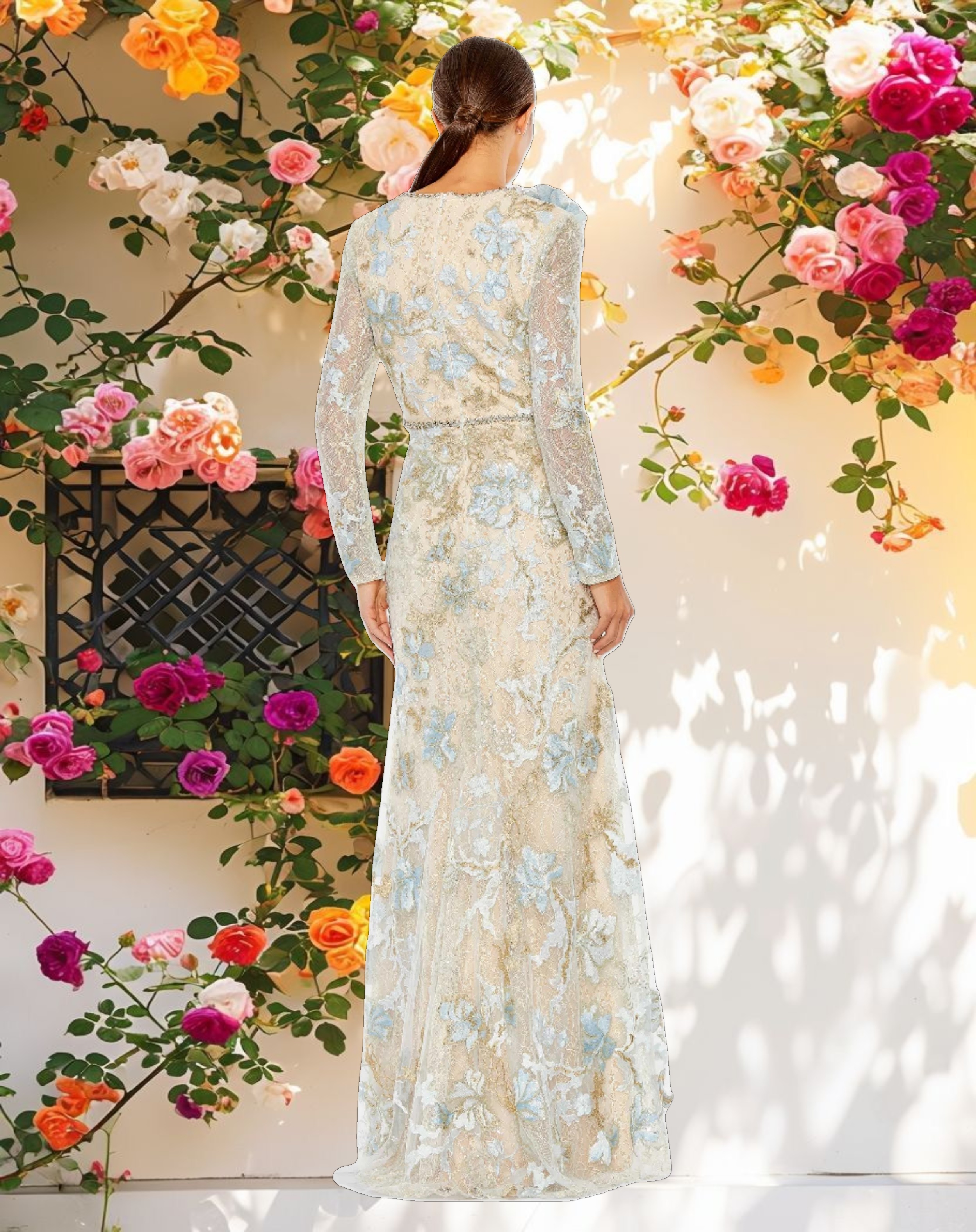 Floral Embroidered Lace Trumpet Gown