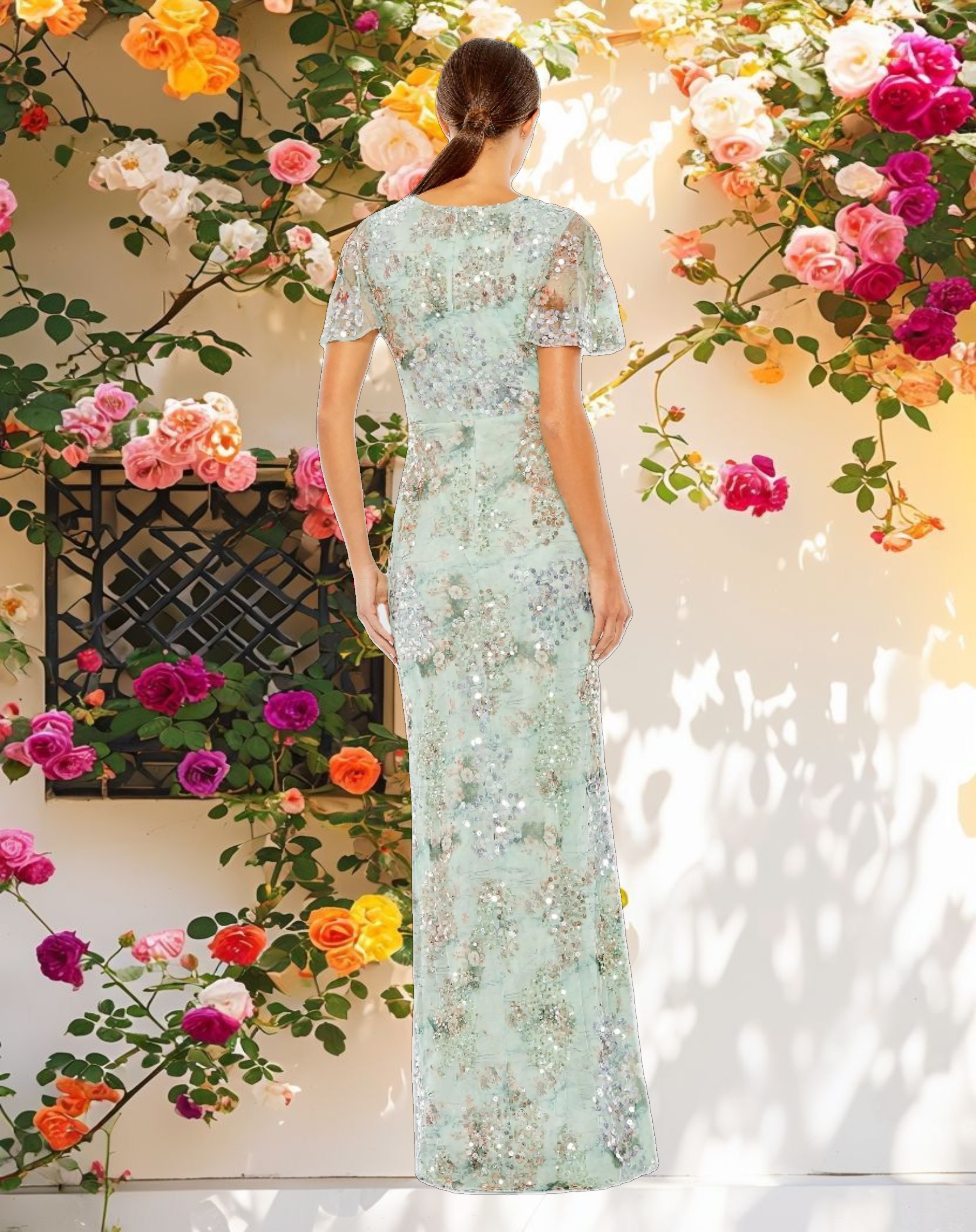 Stitched Butterfly Sleeve Imitation Wrap Dress