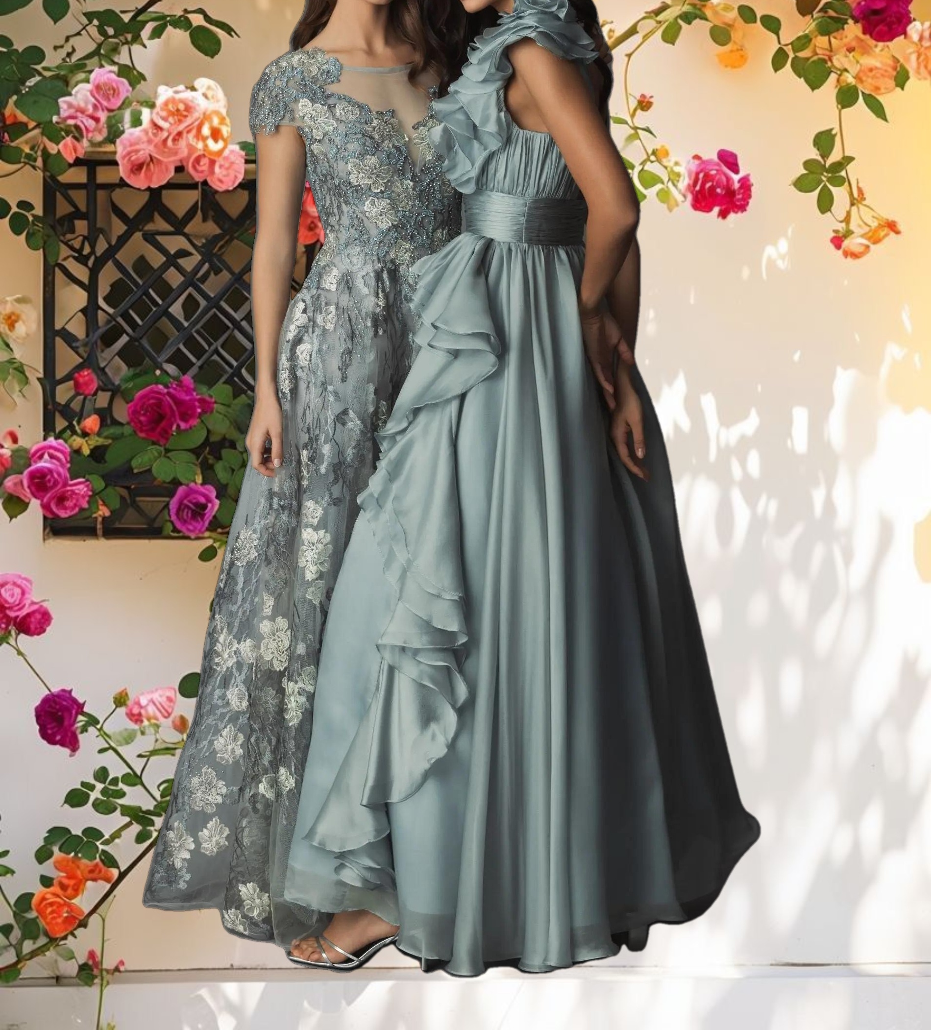 Floral Embroidered Evening Gown