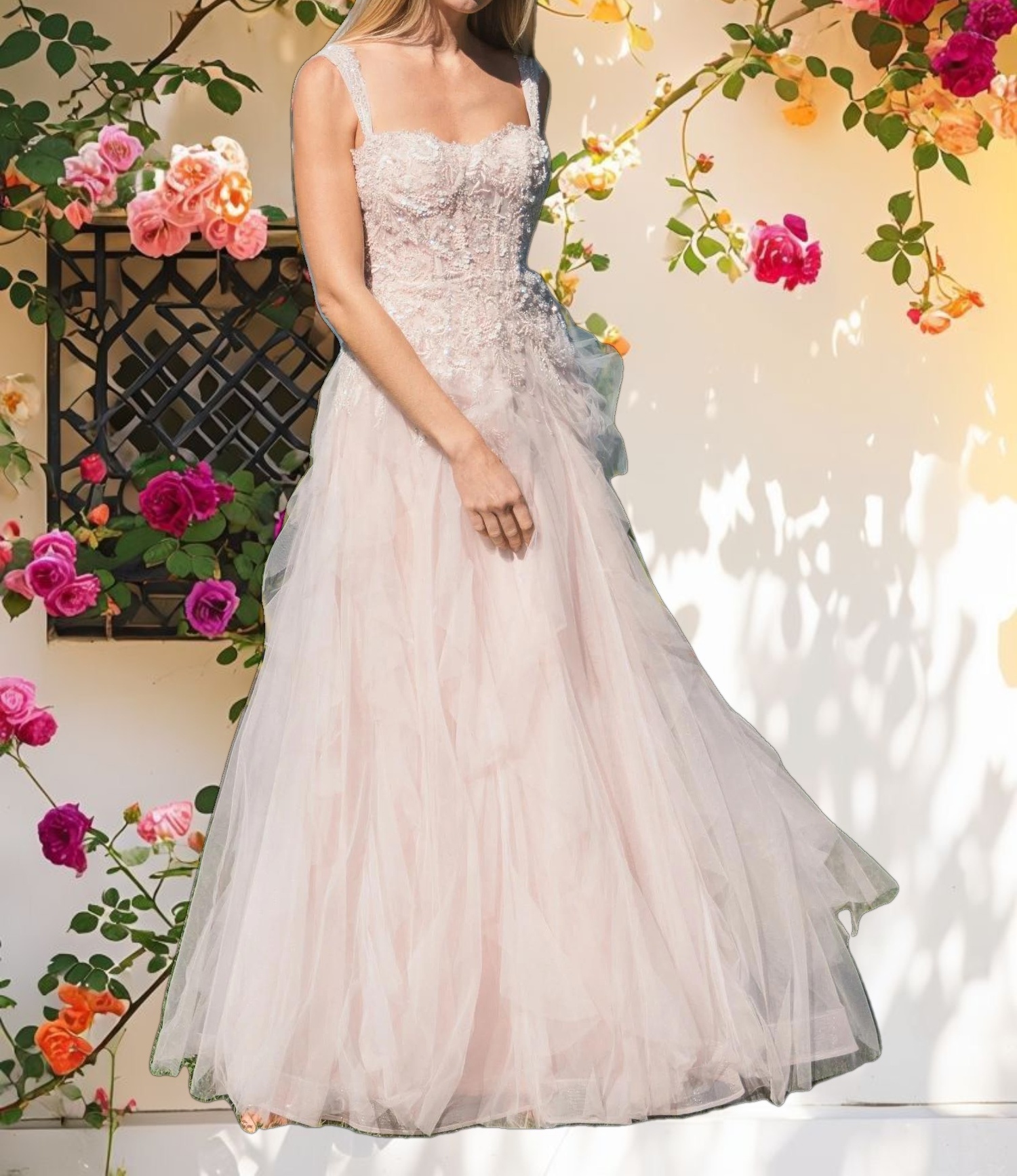 Pink Bustier Tulle Evening Dress With Ruffle Skirt