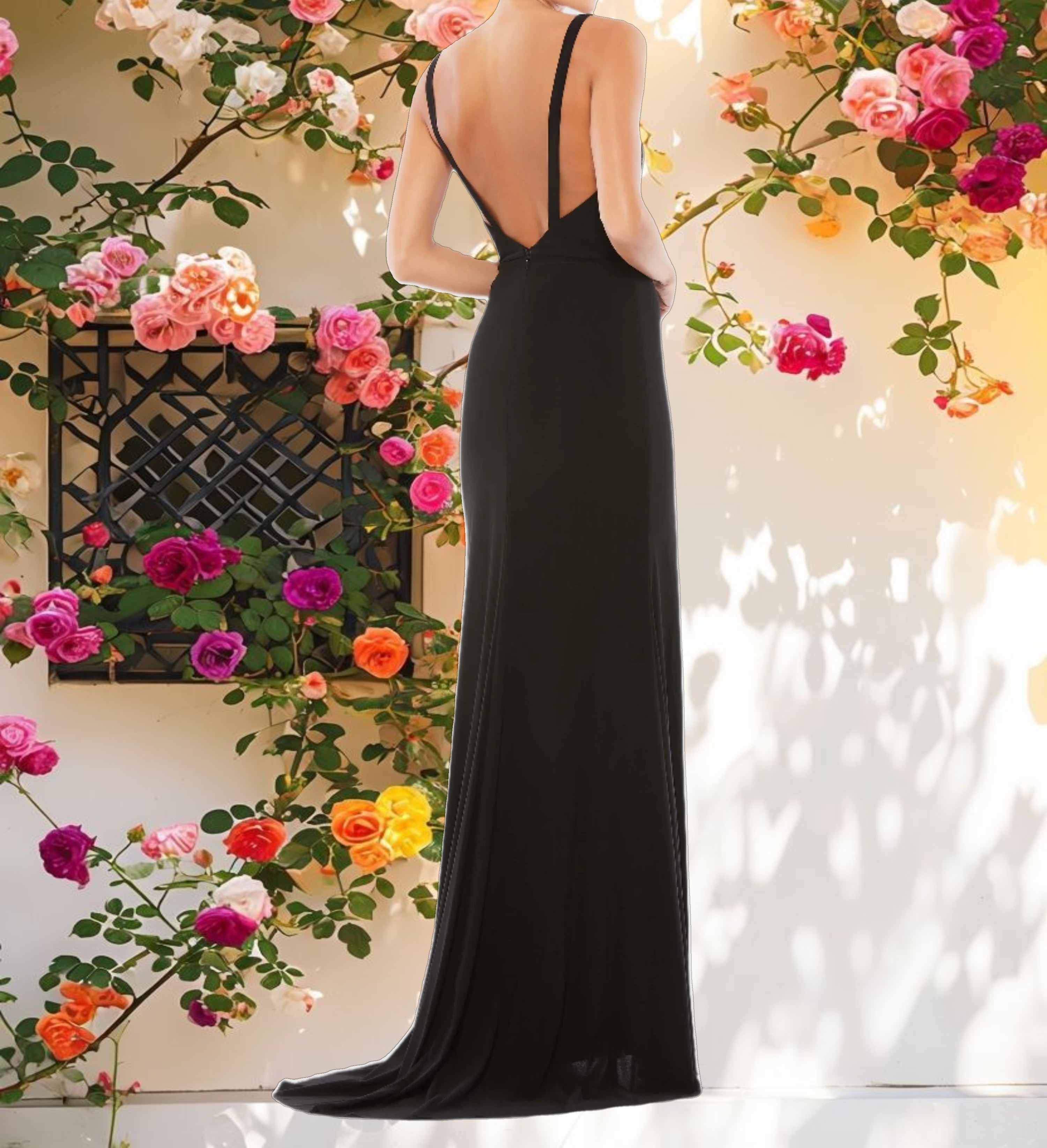 Black V-Neck High Slit Dress