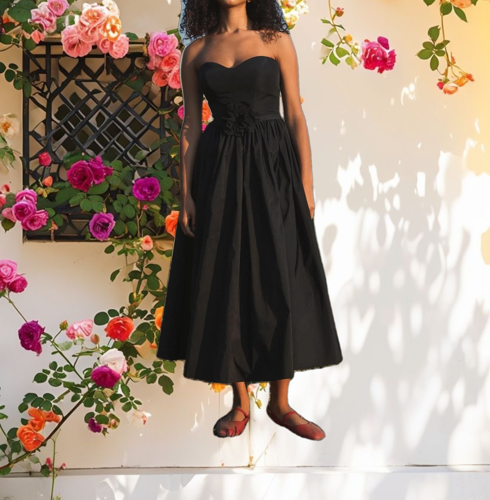 Elegant A Line Midi Dress With 3D Flower