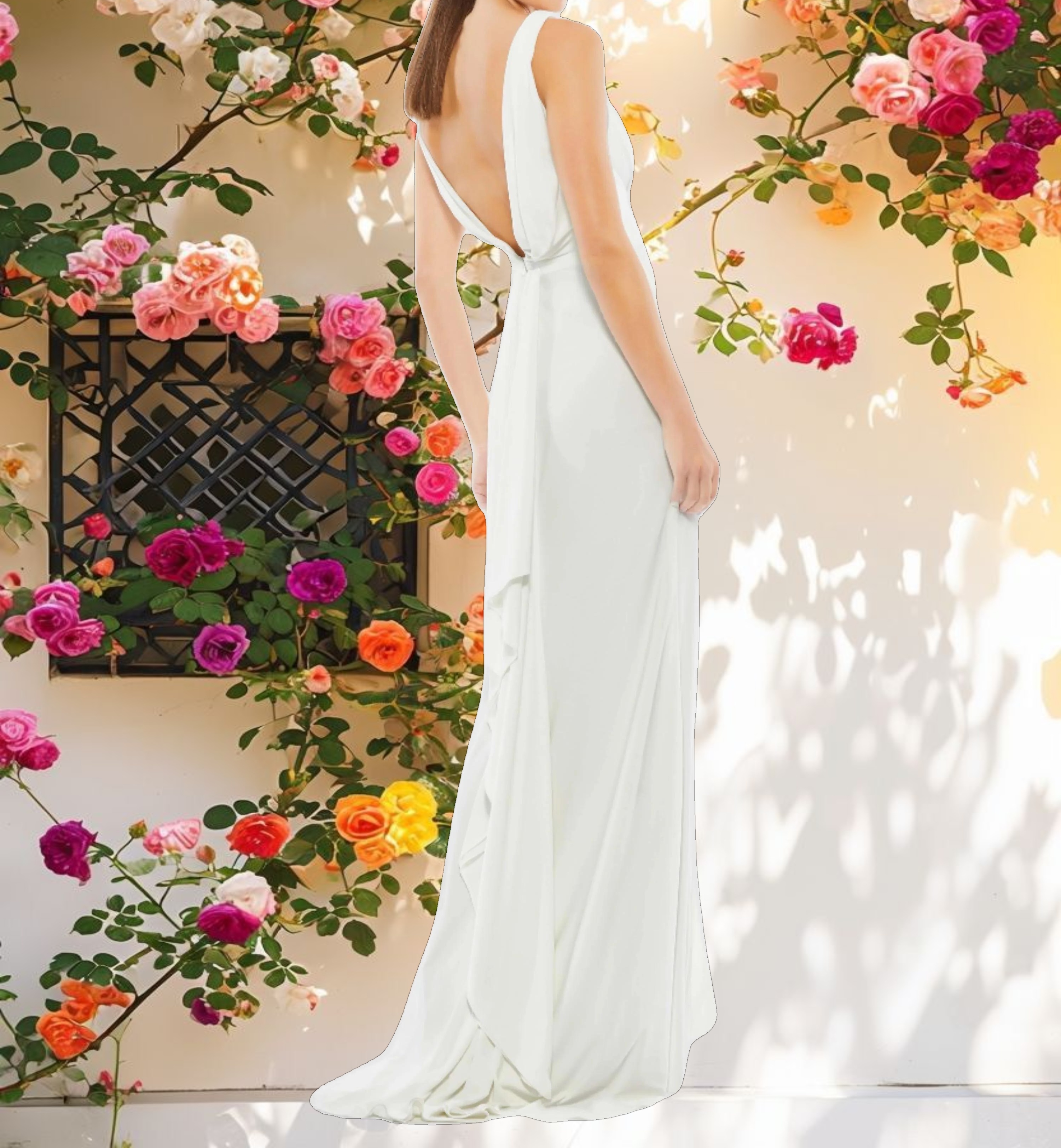 White V Neck Jersey Gown