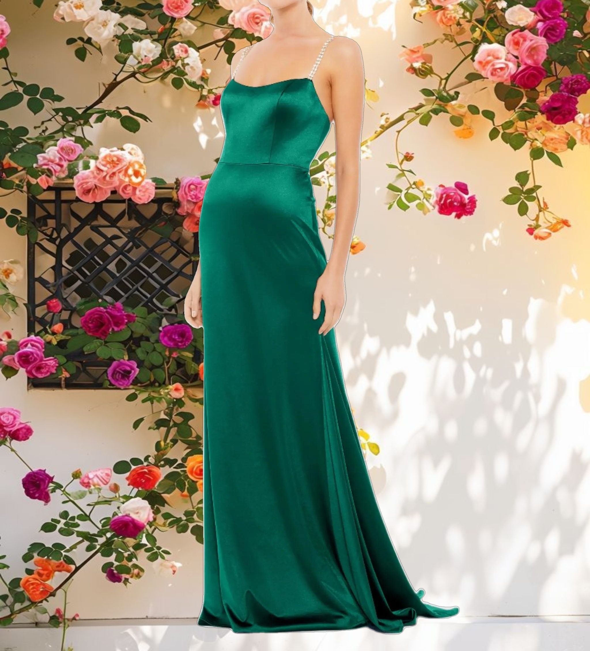 Charmeuse Rhinestone Strap Trumpet Gown