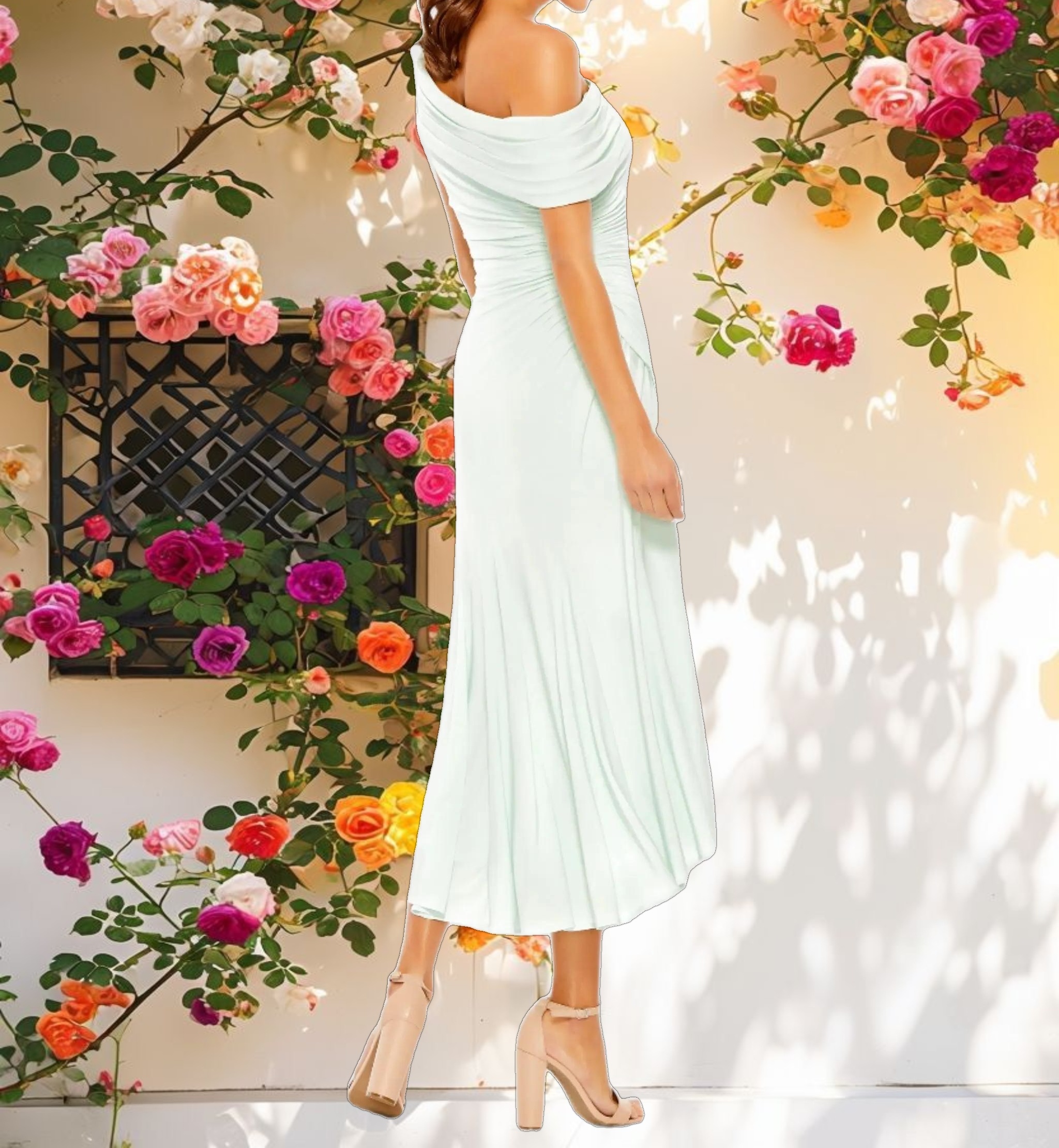 Ruched Off The Shoulder Midi Dress