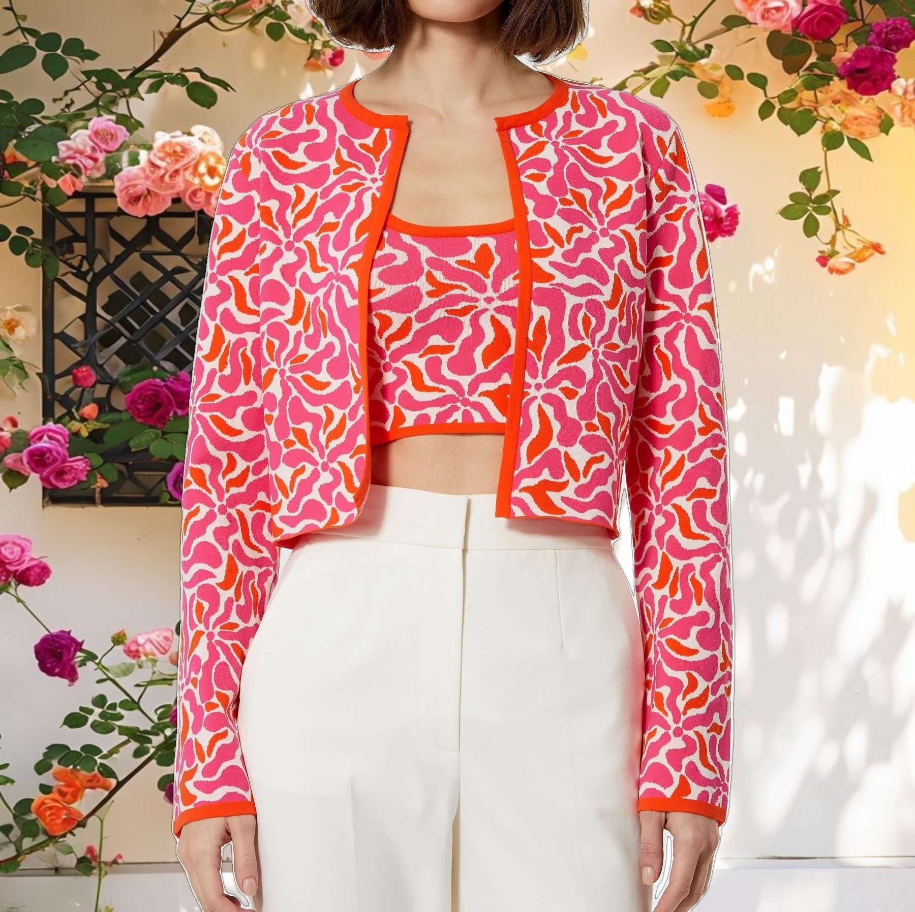 Long Sleeve Knit Floral Cardigan