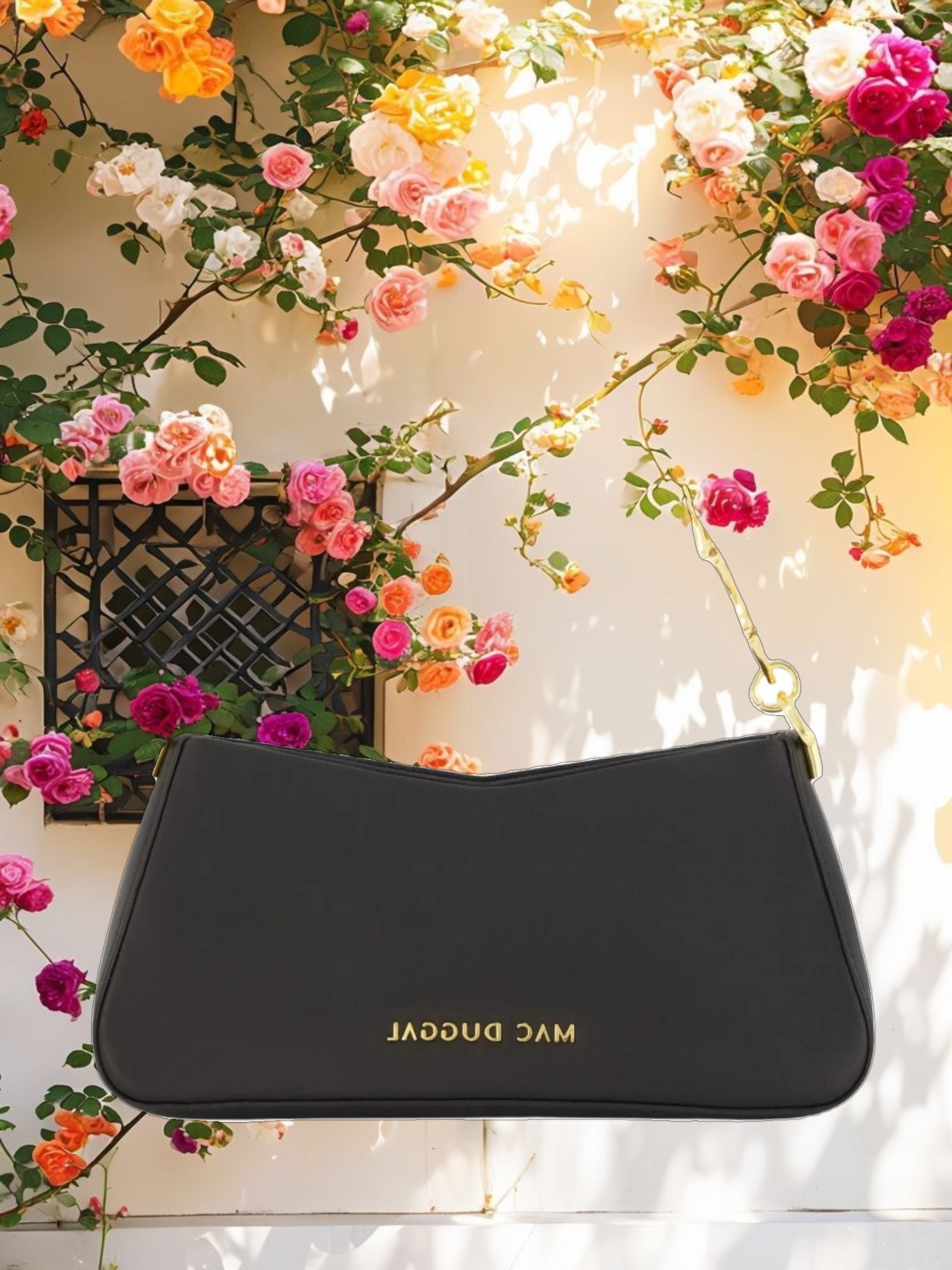 Gold Strap Small Black Nappa Leather Shoulder Bag