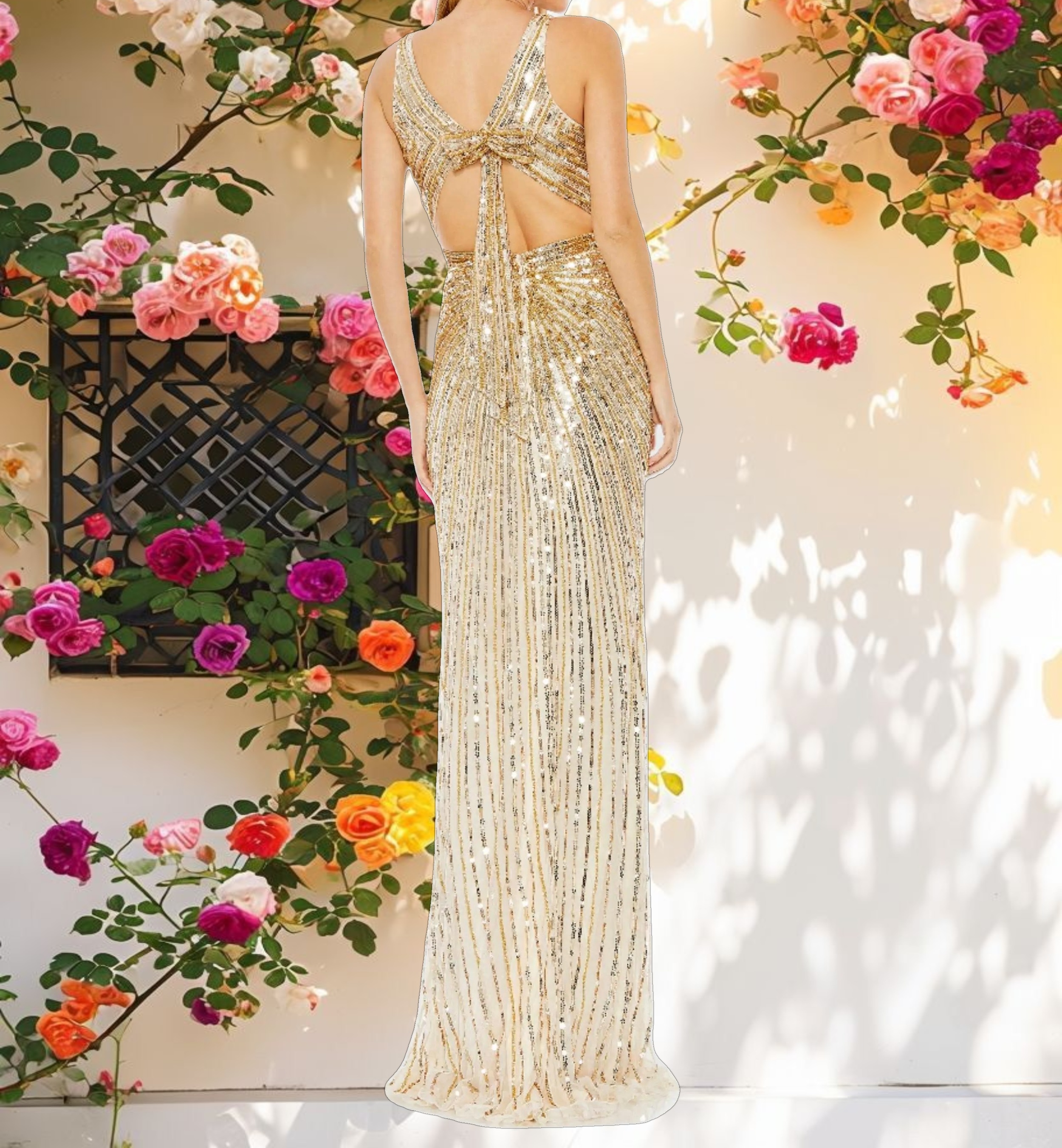 Shiny Fabric Open Back Gown