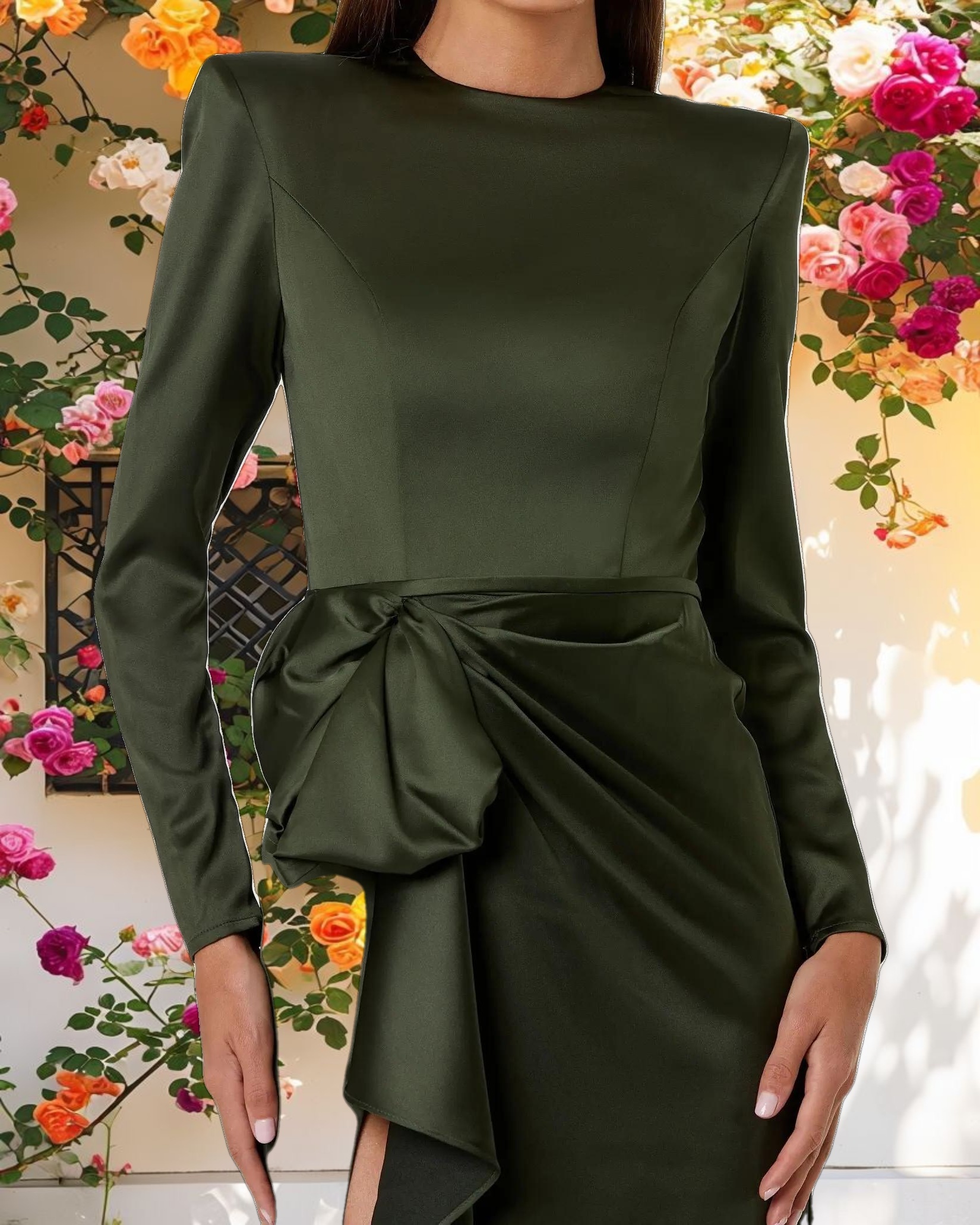 Elegant Long Sleeve Draped Gown
