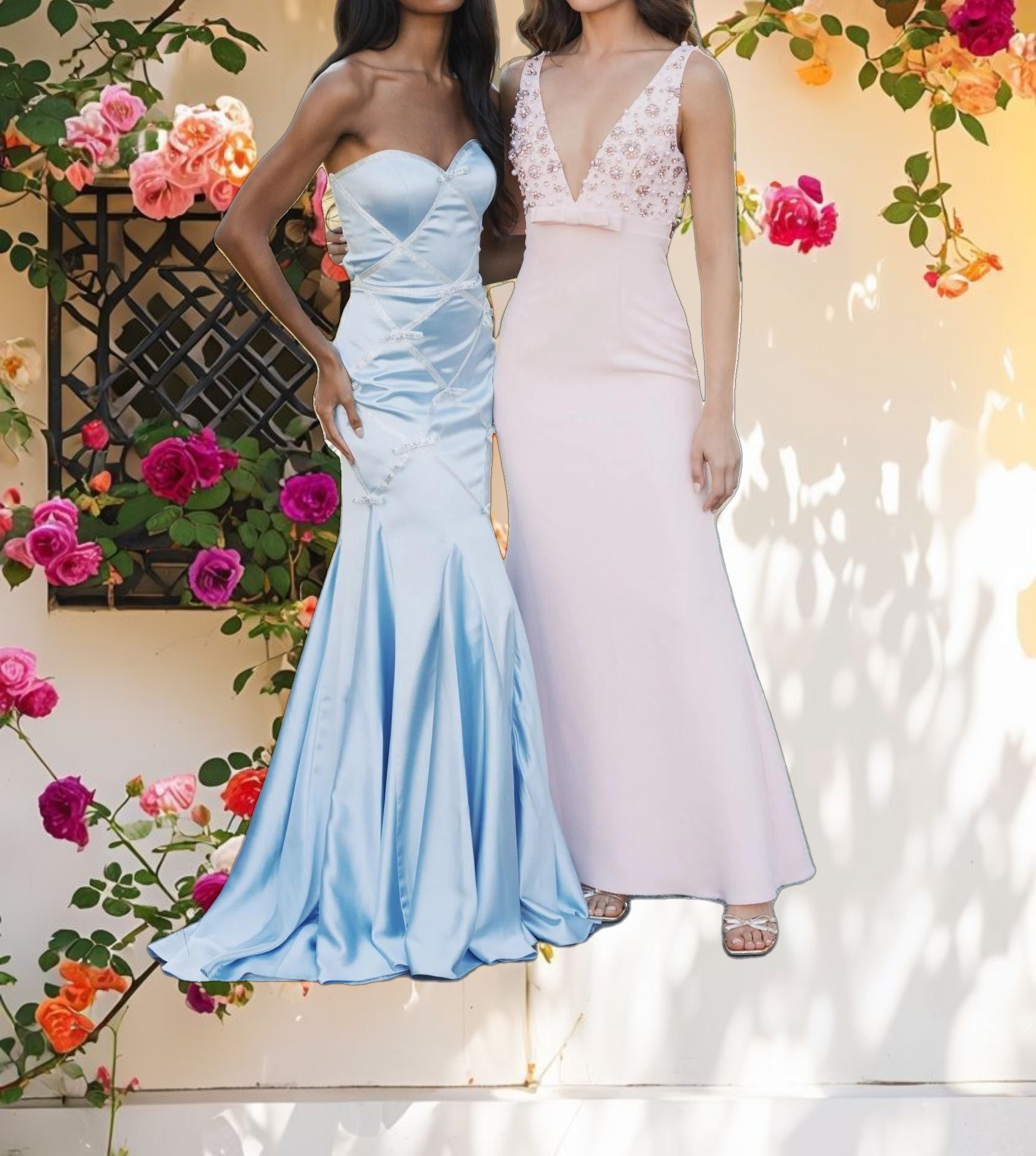 Blue Strapless Satin Trumpet Dress With Bow Details