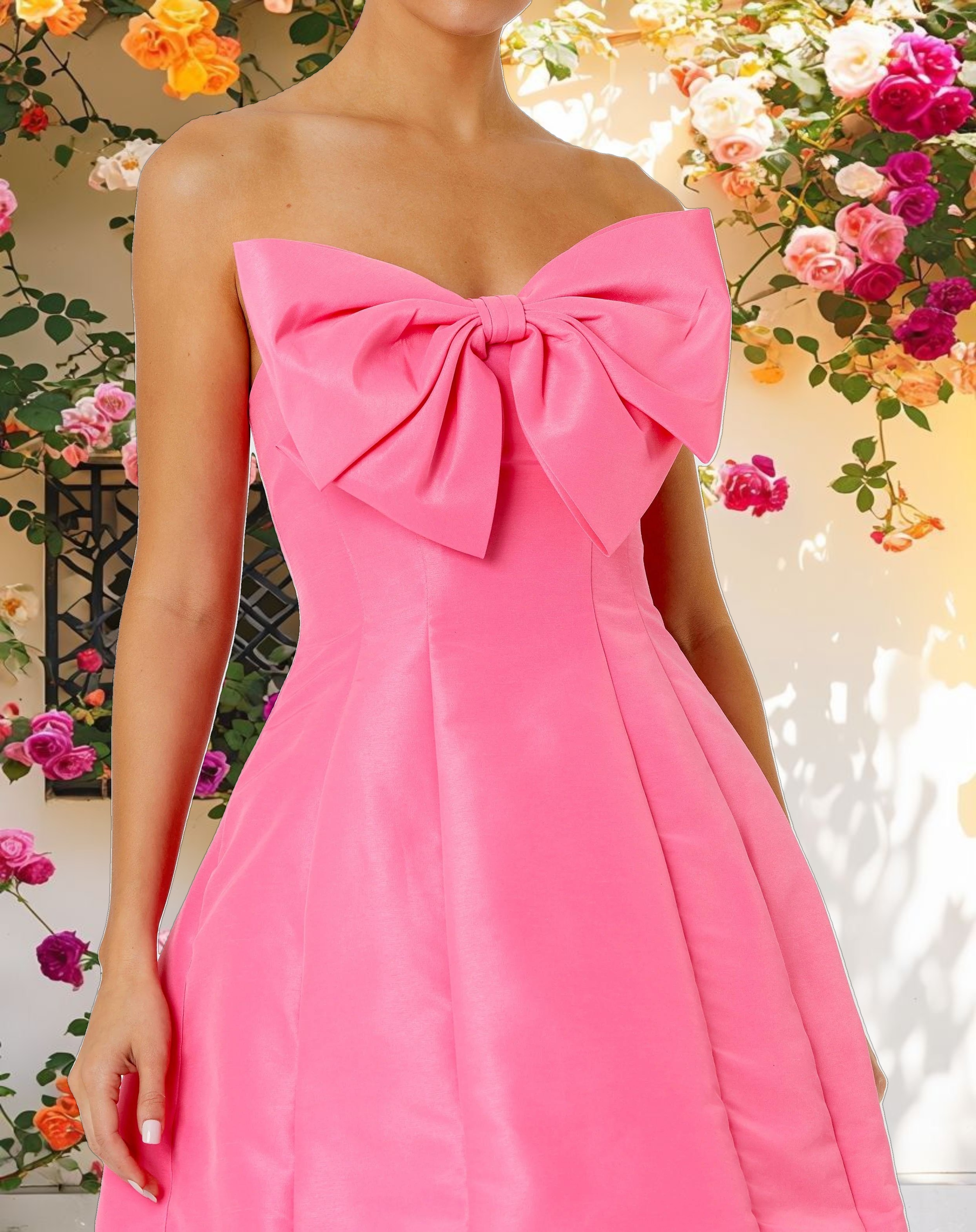 Pink Strapless Oversized Bow Fit & Flare Mini Dress