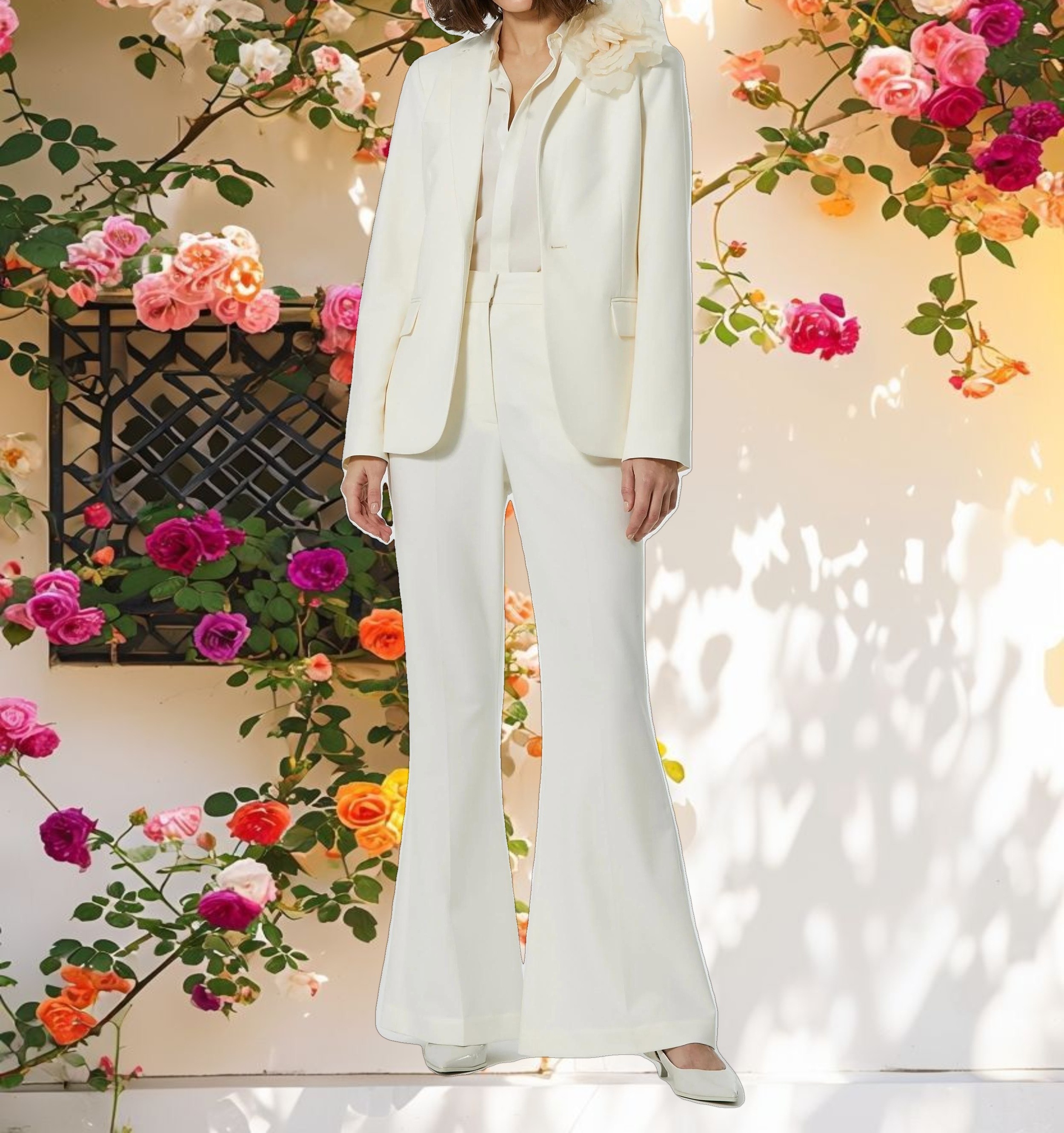 Classic Crepe Blazer Jacket With Flower