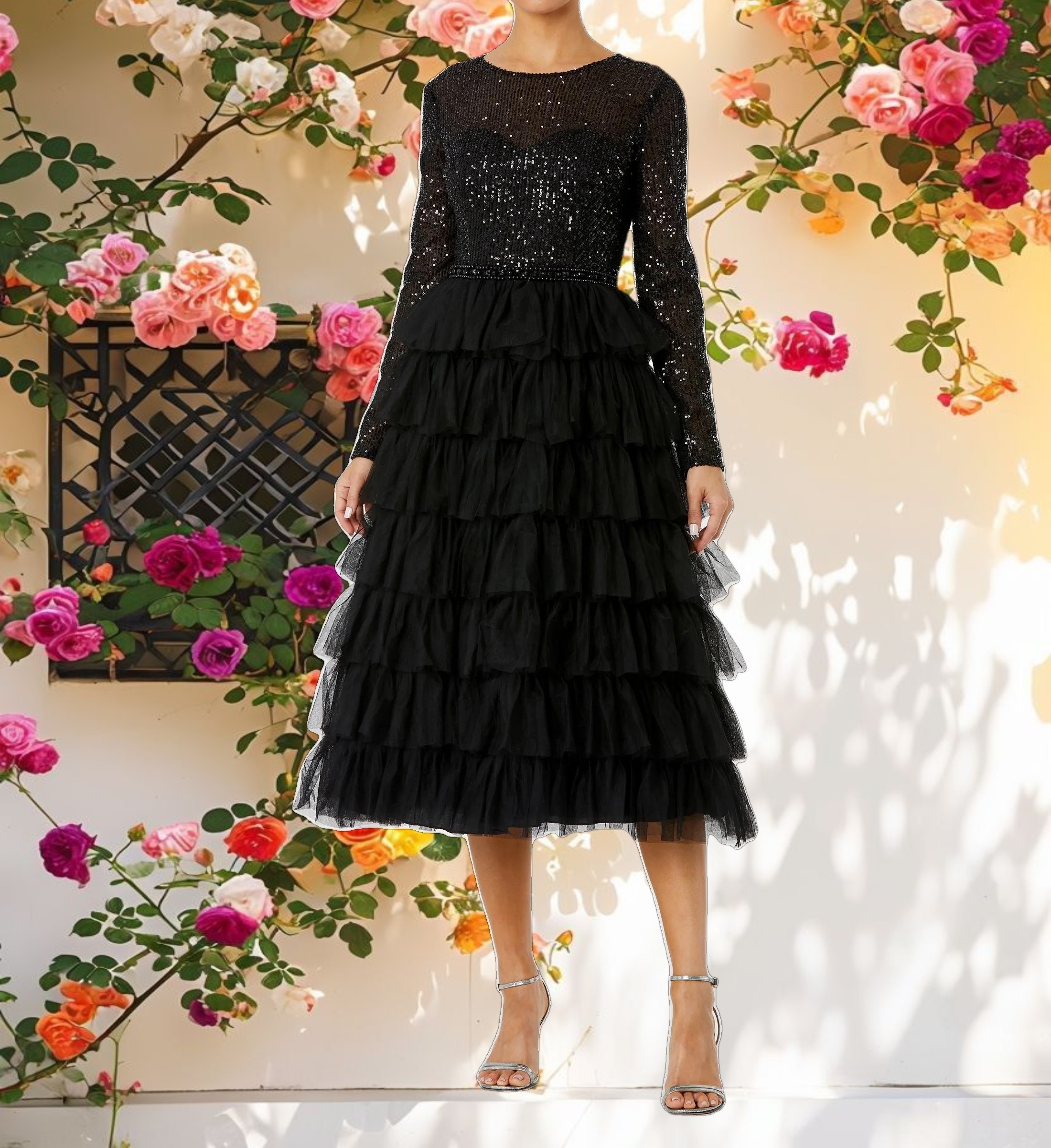 Long Sleeve Ruffle Tiered Midi Dress