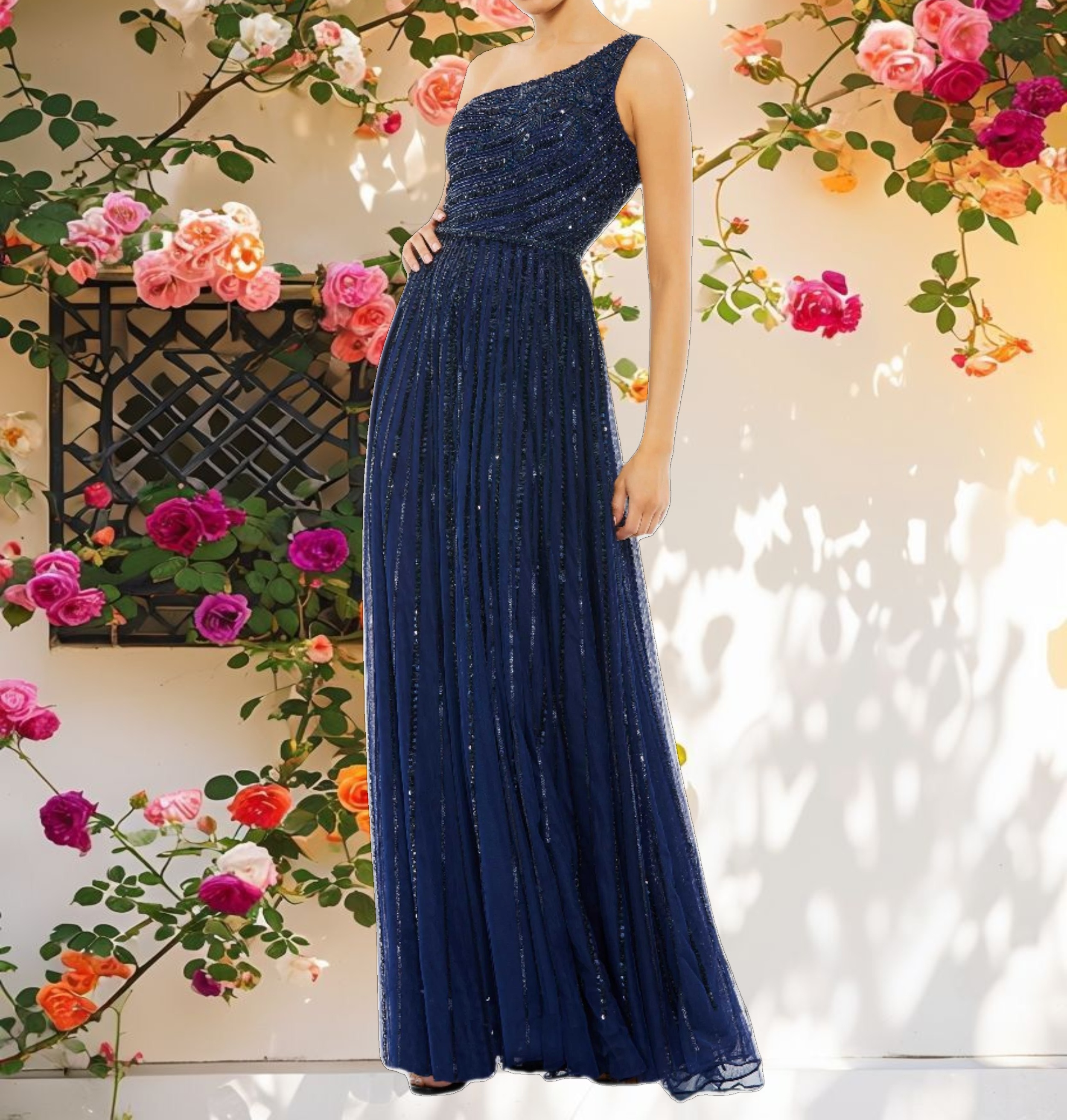 Embellished One Shoulder A Line Gown