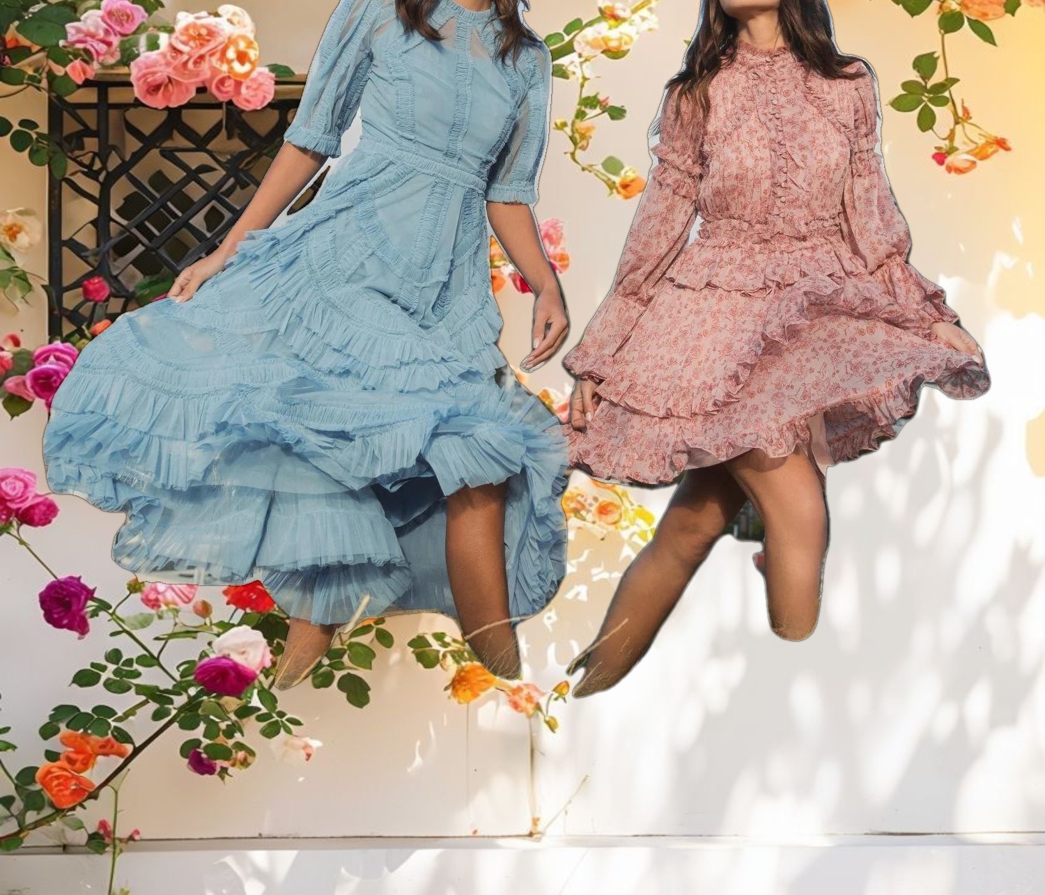 Blue High Neck Micro Ruffle Tiered Midi Dress