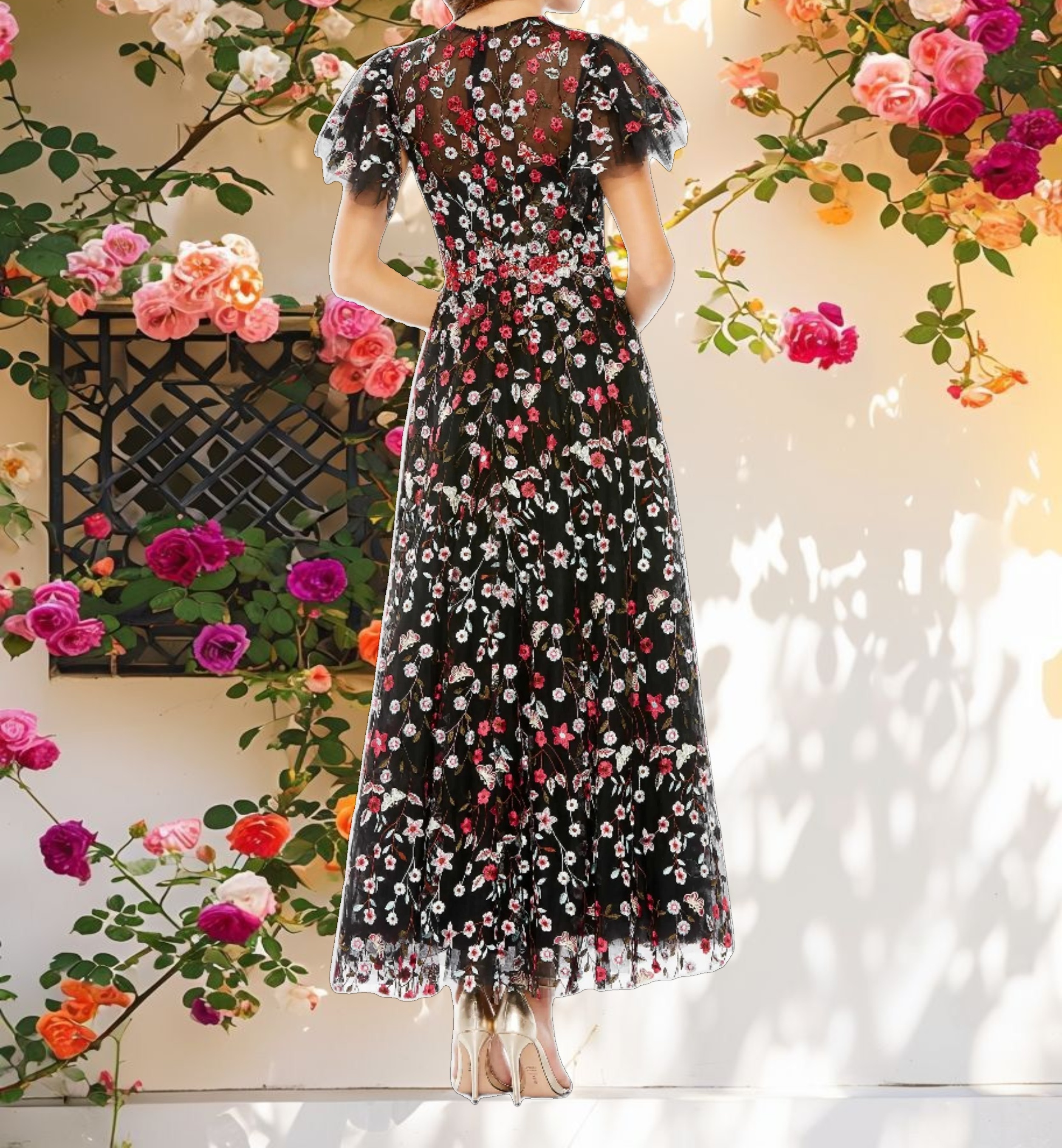 Stitched Butterfly A Line Dress