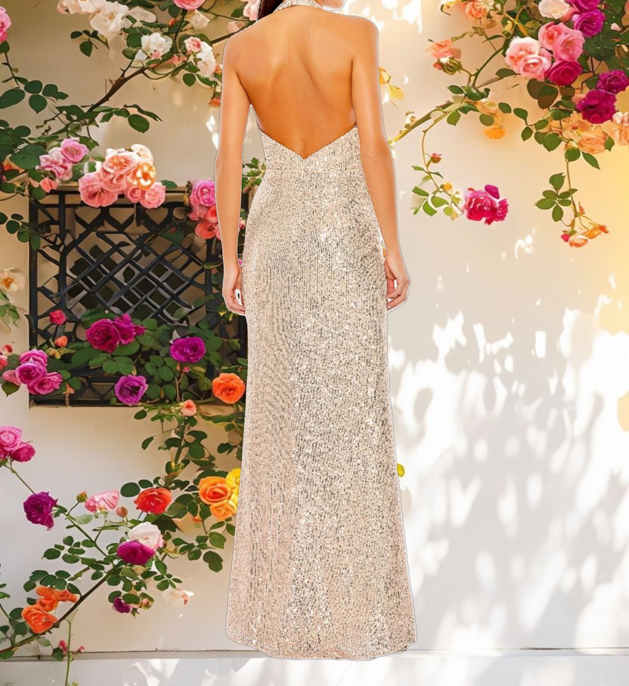 Shiny Sequined Halter Dress