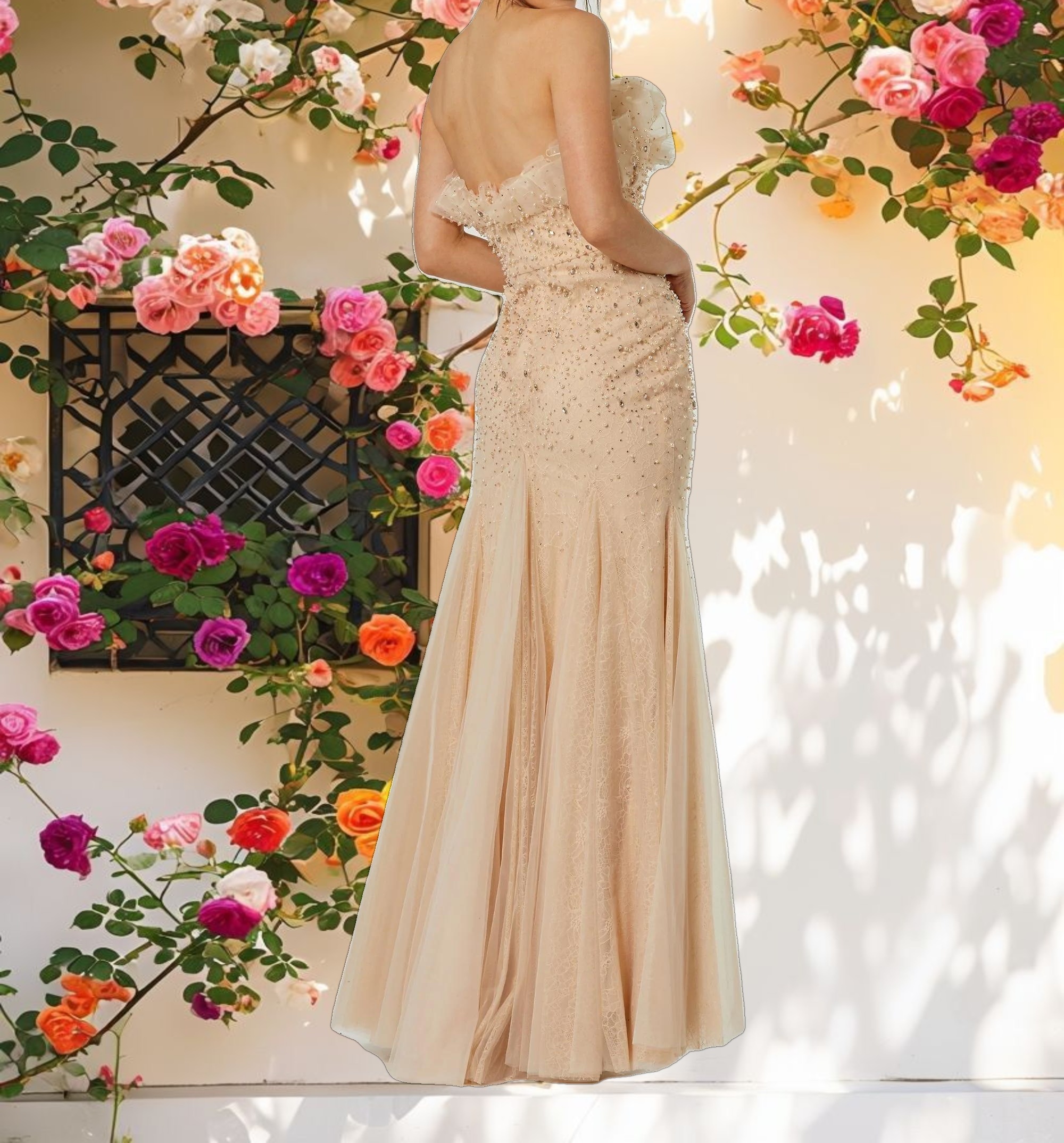 Strapless Embellished Tulle Mermaid Gown