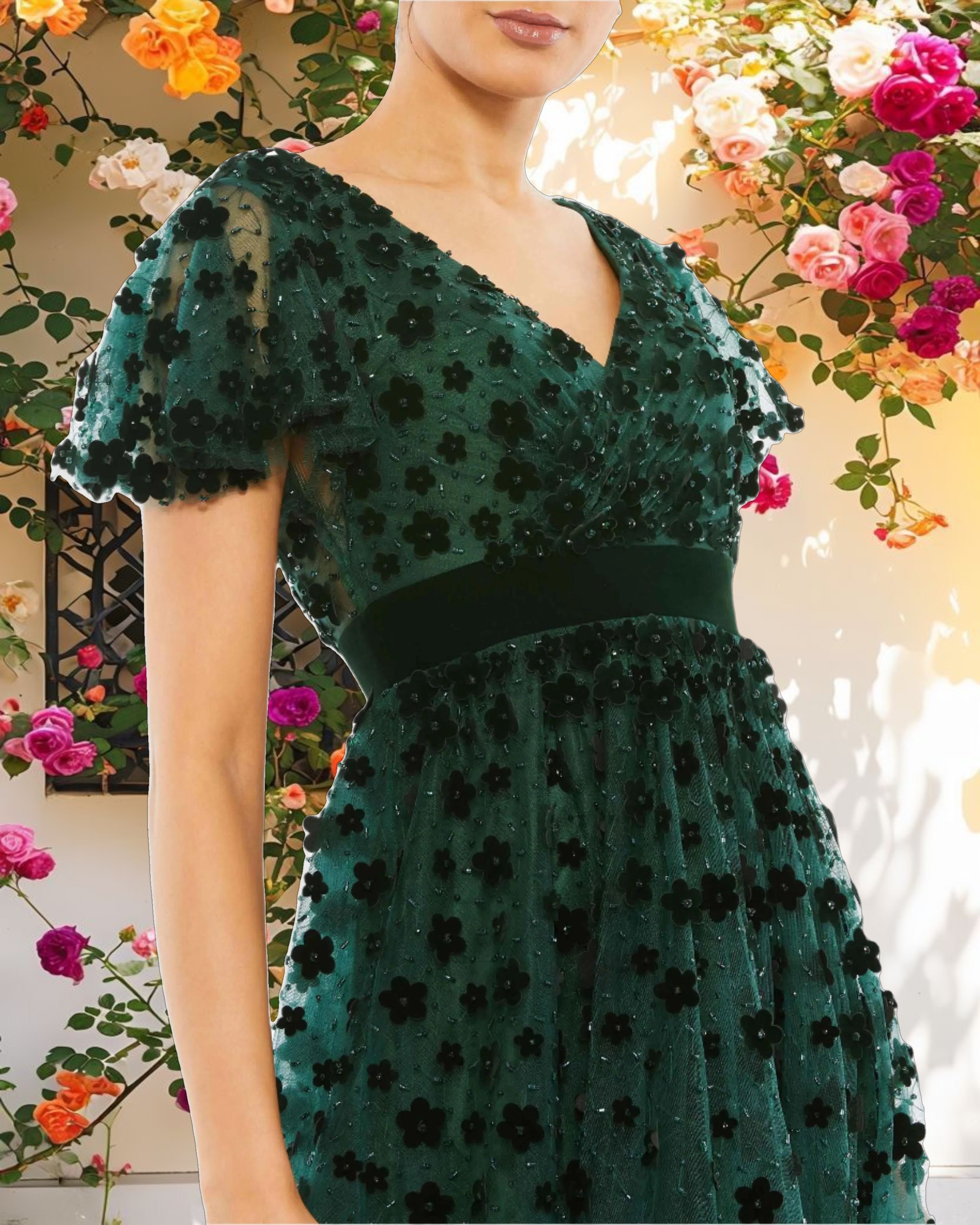 Elegant Velvet Butterfly Sleeve Midi Dress