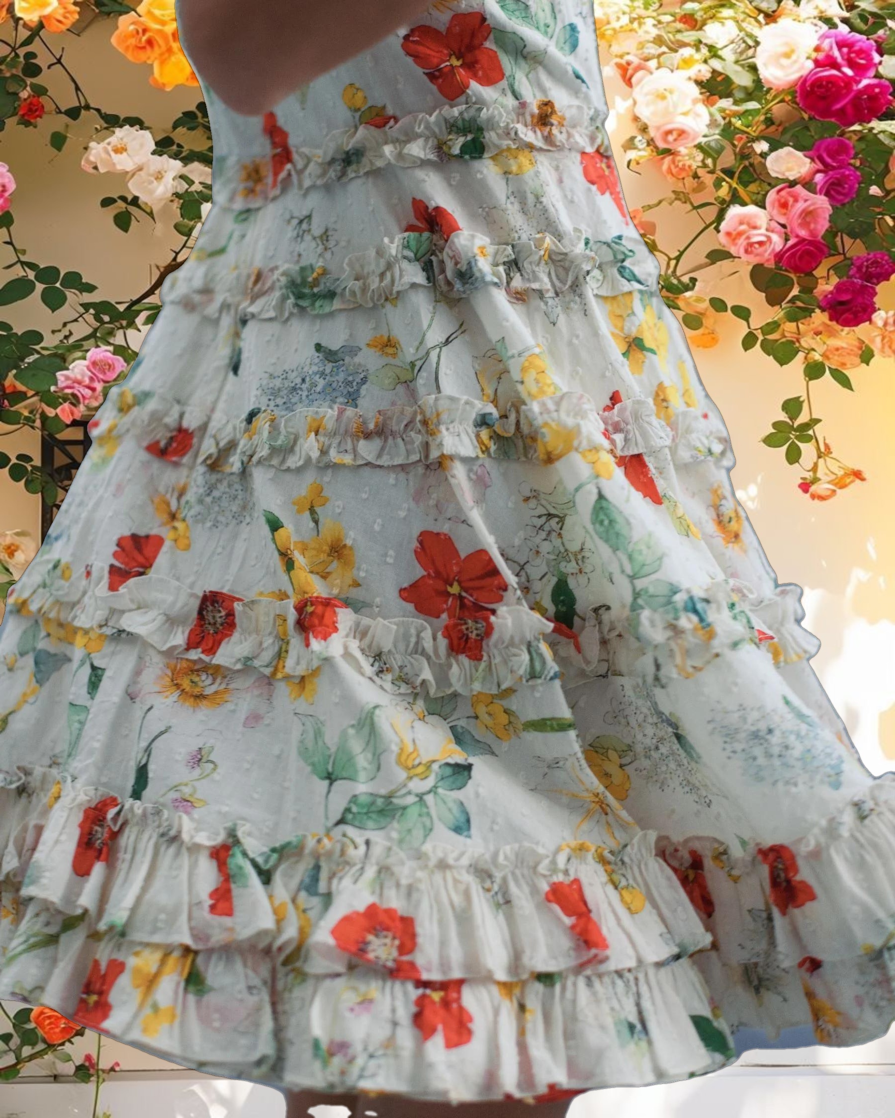 Floral Square Neck Ruffle Mini Dress