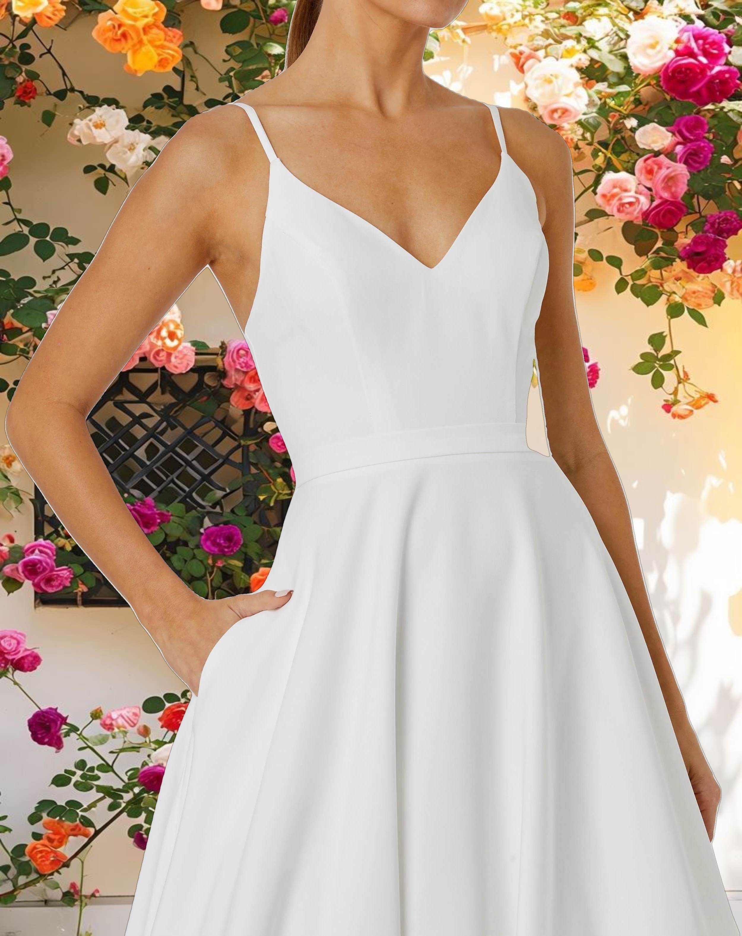 White Classic A Line V Neck Ballgown