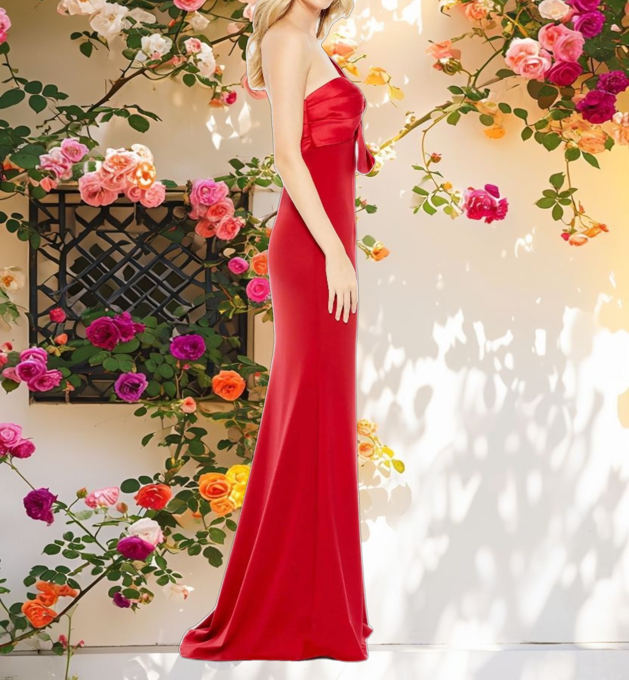 Draped One Shoulder Trumpet Gown