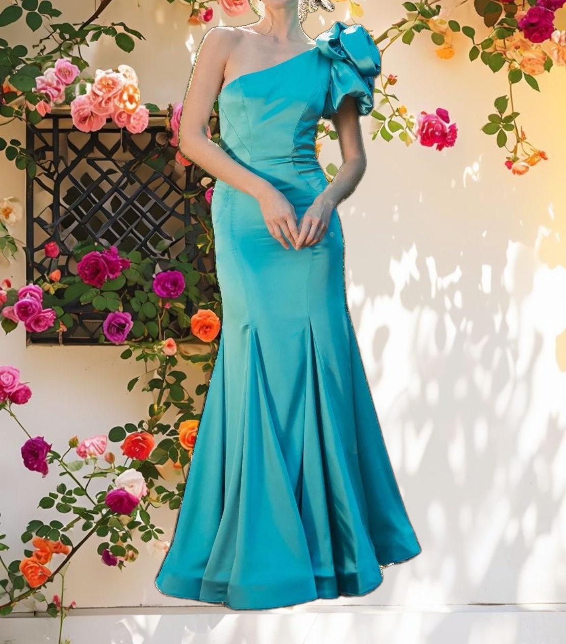 One Shoulder Bustier Satin Gown