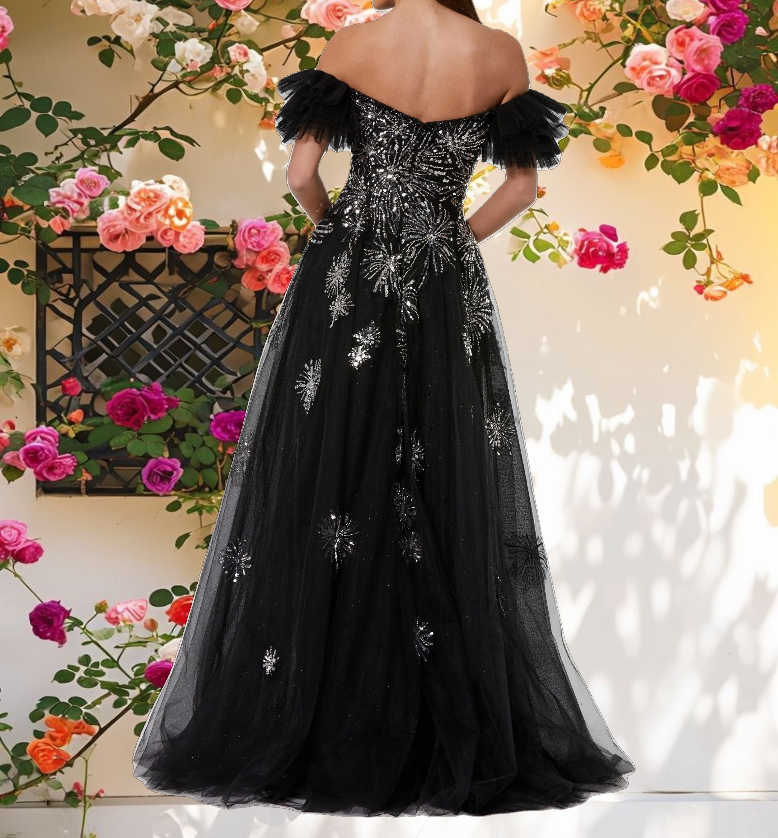 Tulle Off The Shoulder Gown With Sequin Details