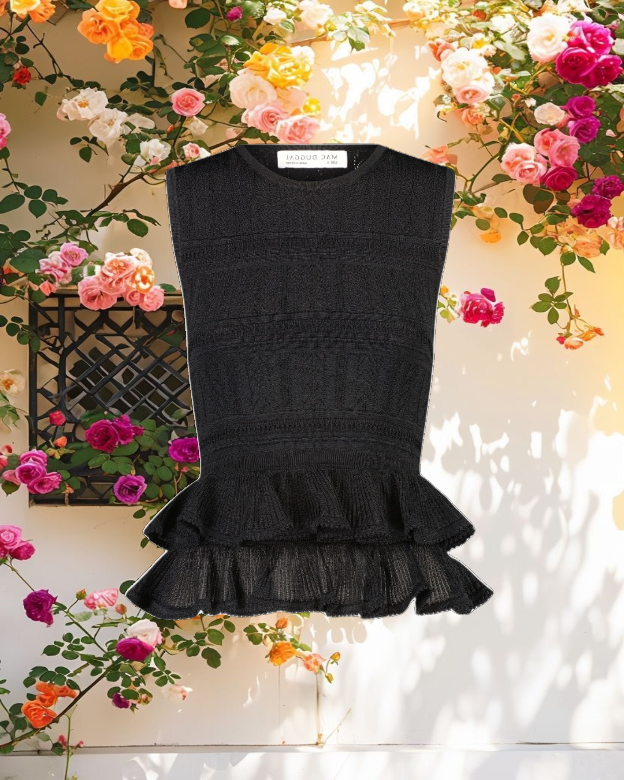 Sleeveless High Neck Knit Top With Ruffle Hem