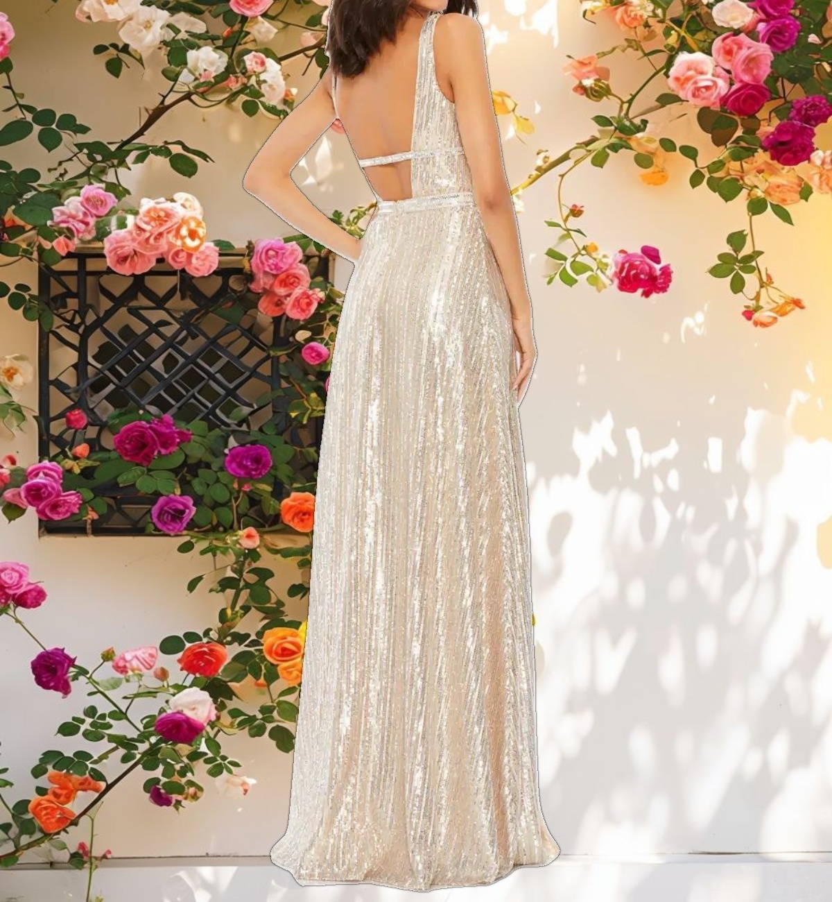 Shimmering V-Neck Sequined Dress