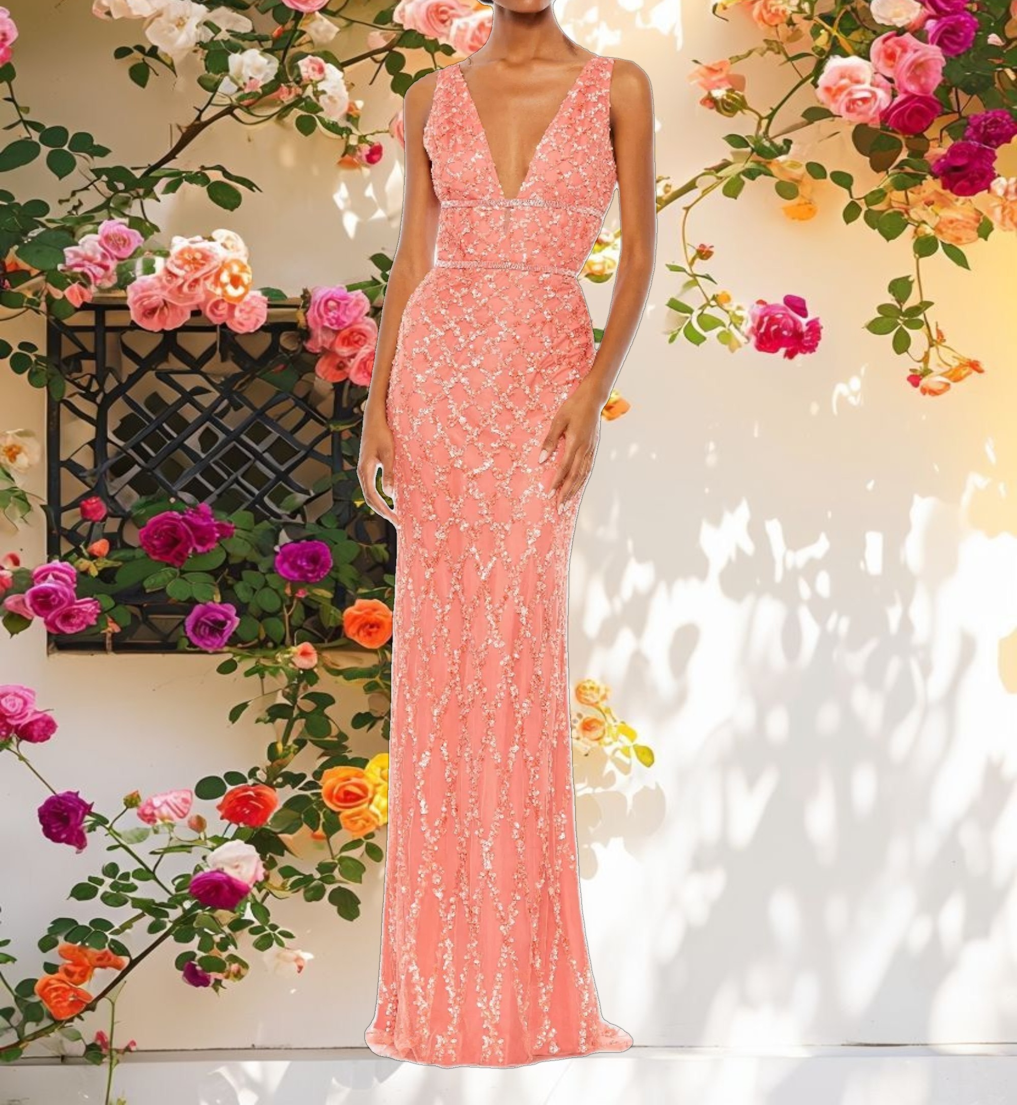 Lattice Sequined Gown