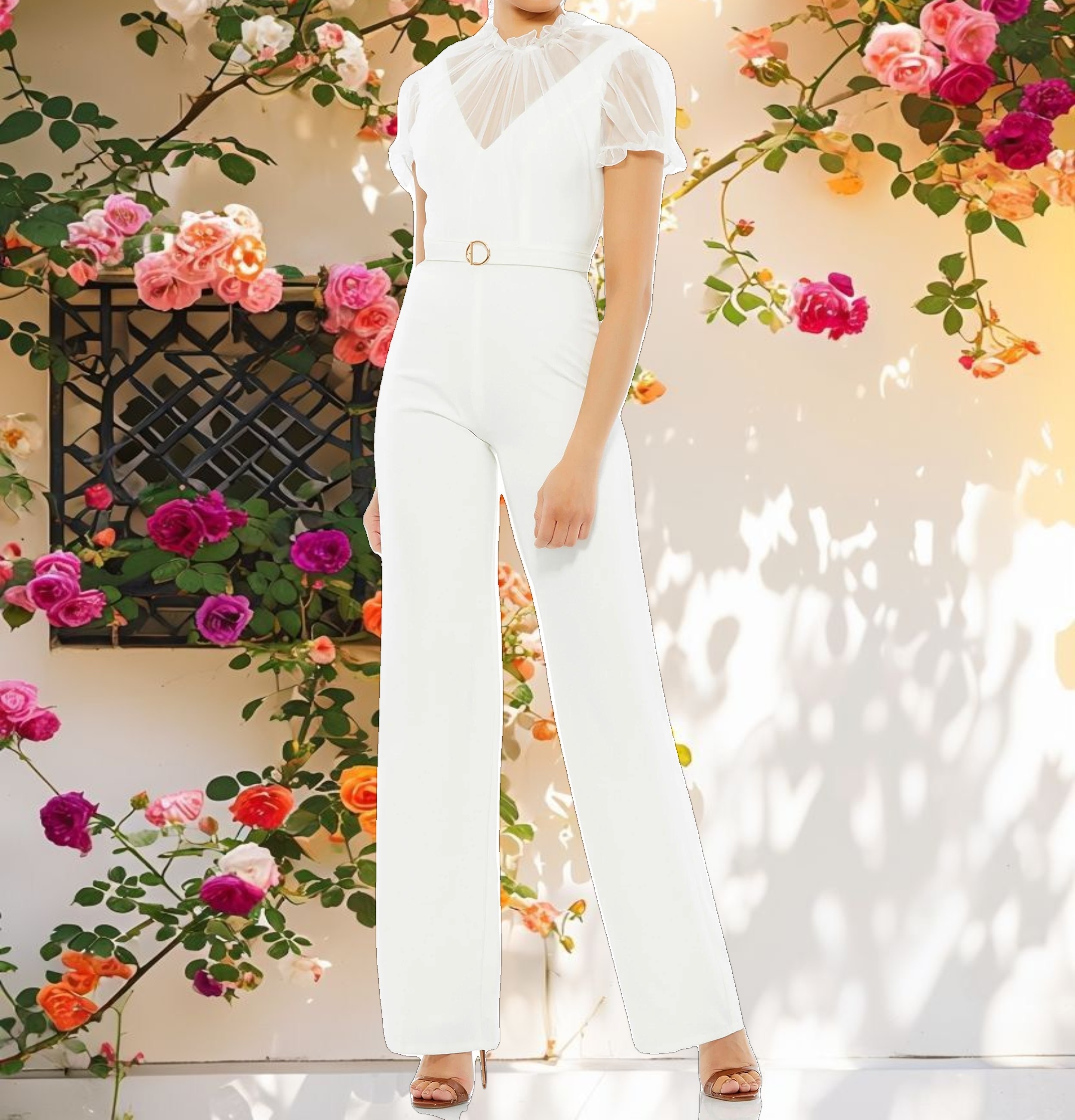 Stitched Illusion High Neck Cap Sleeve Jumpsuit