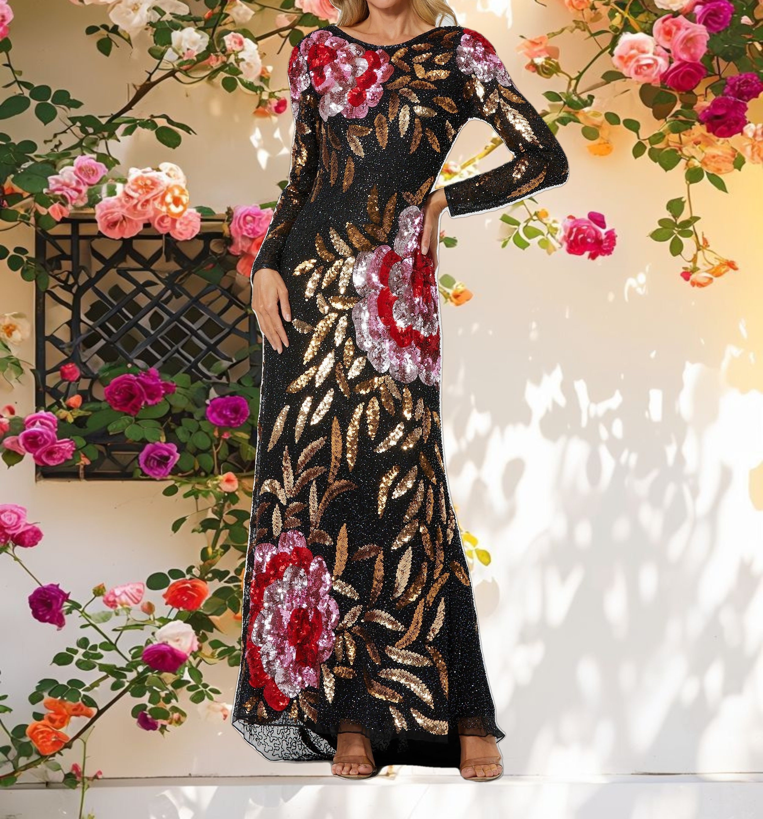 Stitched Bloom Long Sleeve Dress