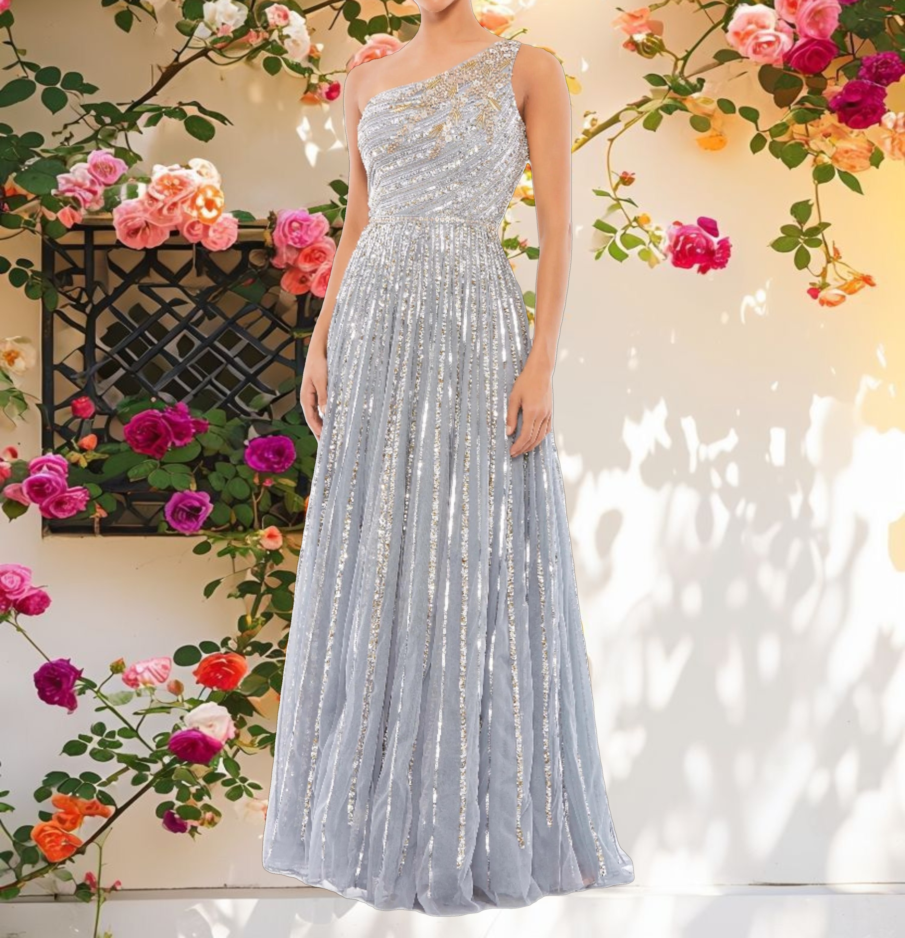 Embellished One Shoulder A Line Gown