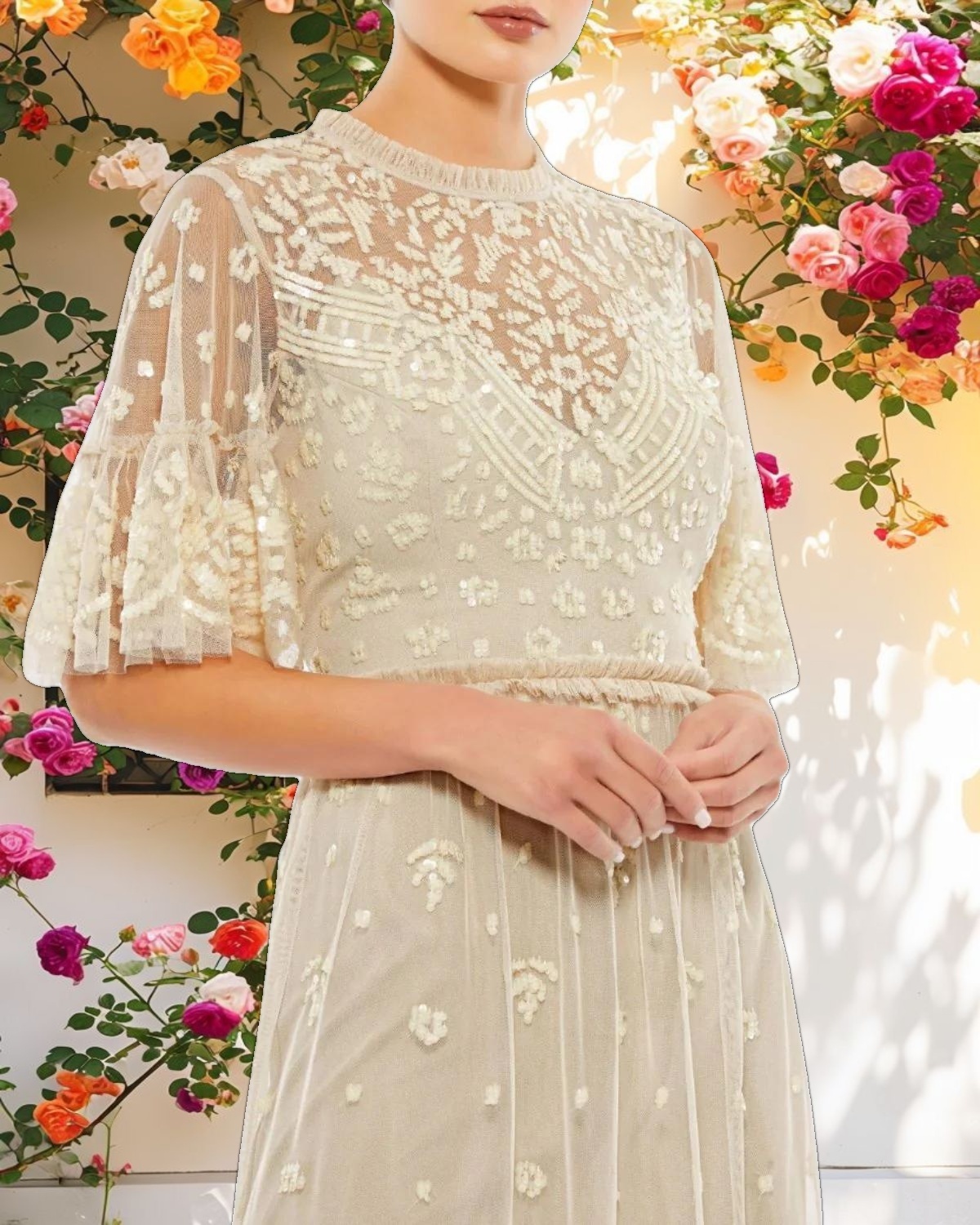 Embellished Illusion High Neck Mini Dress