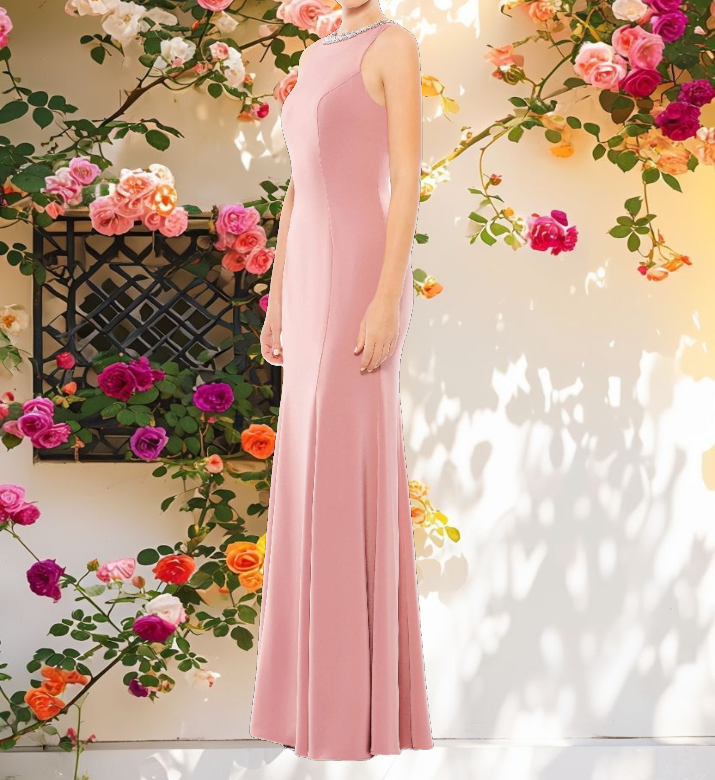 Sparkling Neck Flared Gown