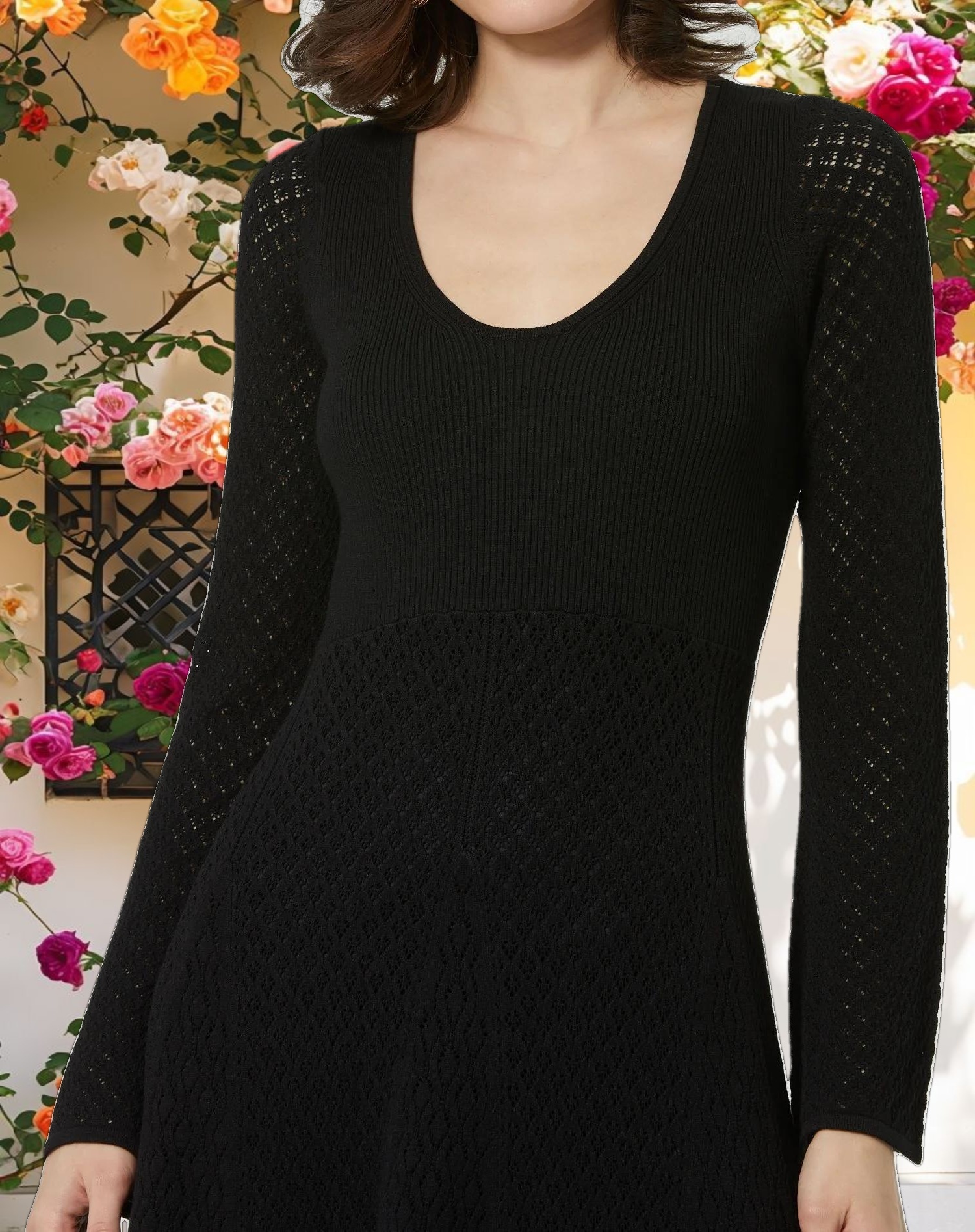 Scoop Neck Long Sleeve Knit Maxi Dress