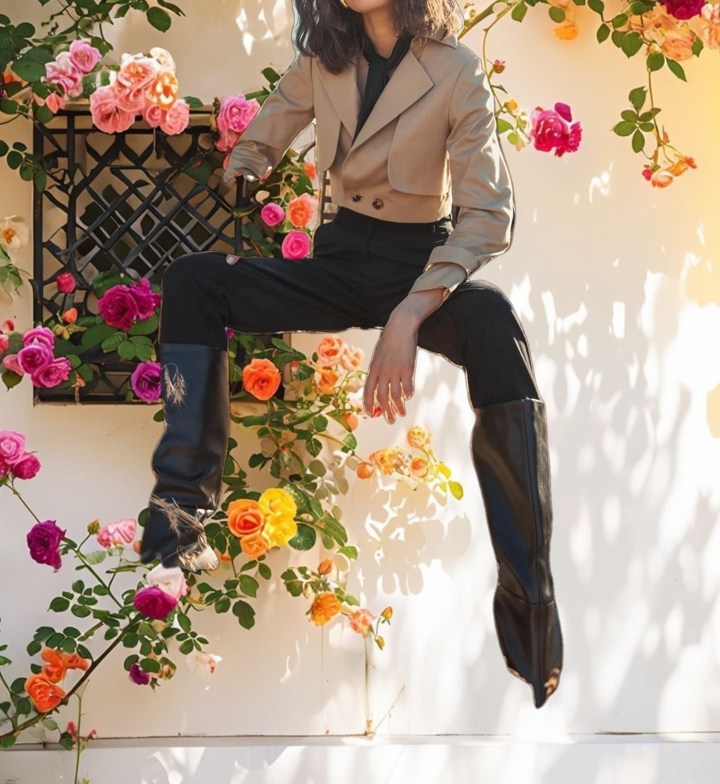 Twill Cropped Tailored Trench Jacket