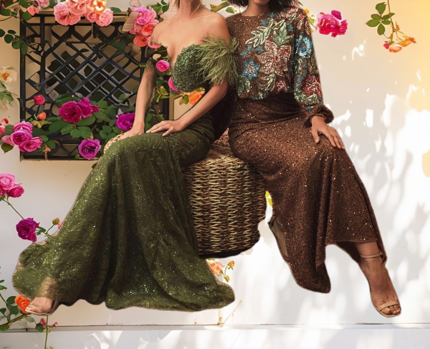 Brown Embellished Floral High Neck Gown