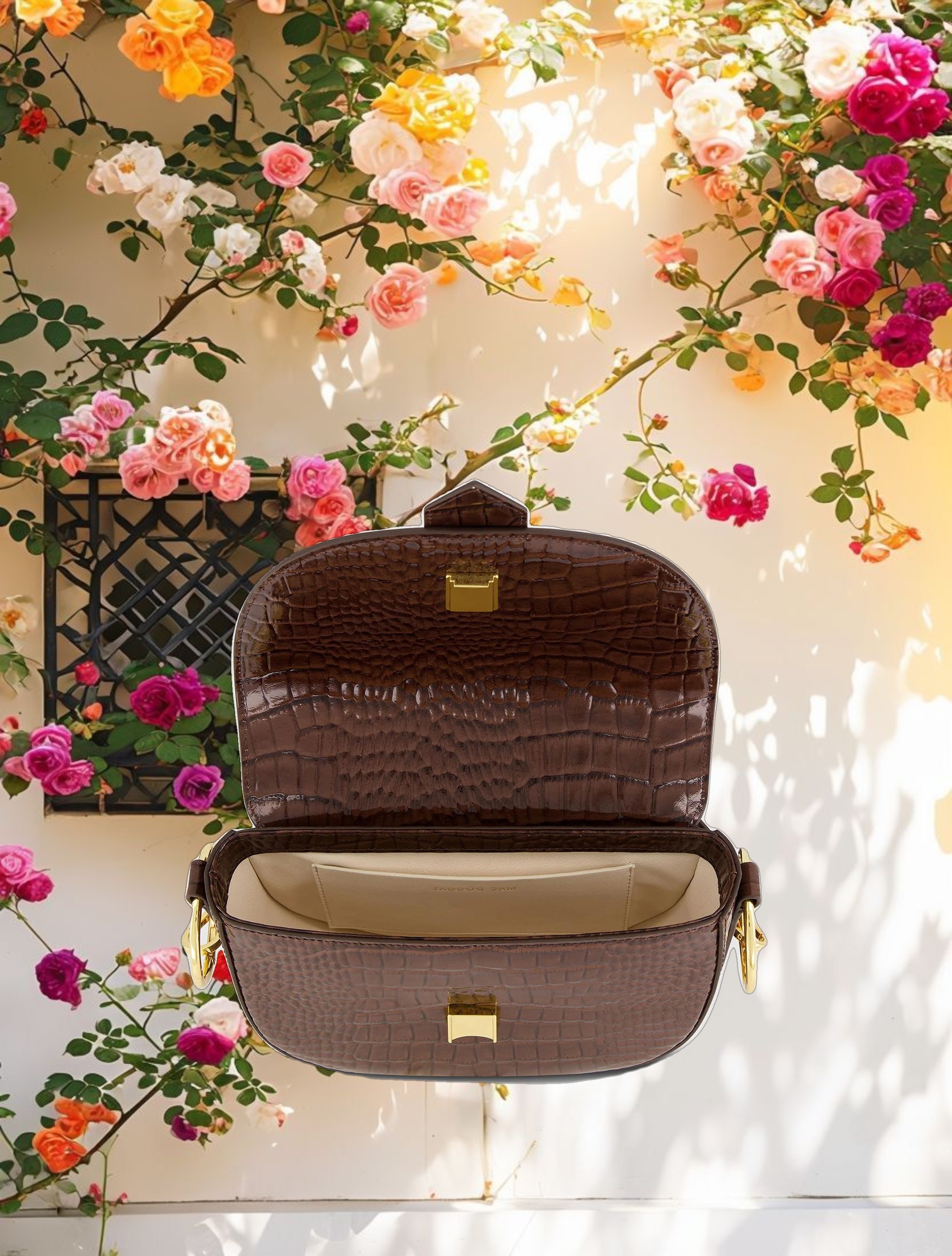 Crocodile Leather Saddle Bag With Gold Hardware