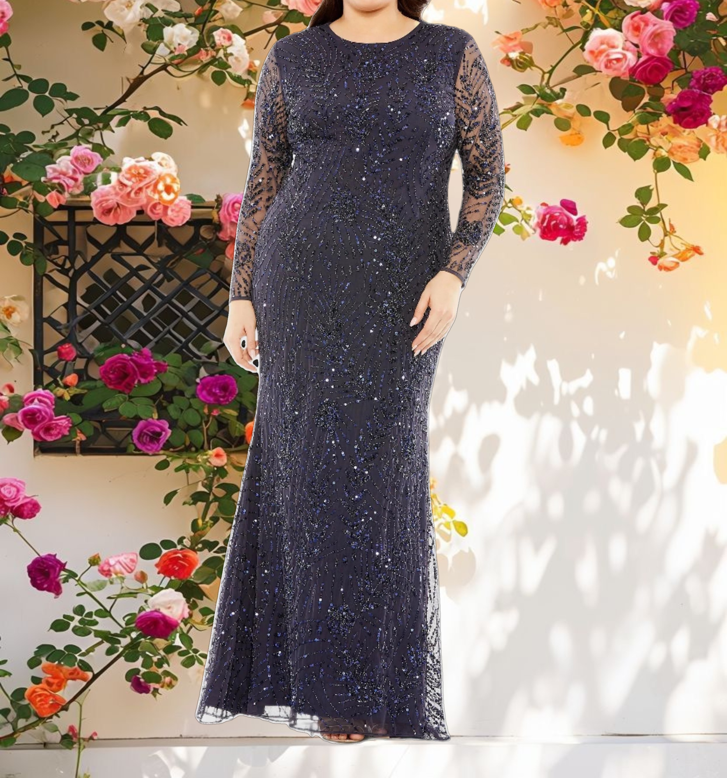 Long Sleeve Mesh Decorated Dress