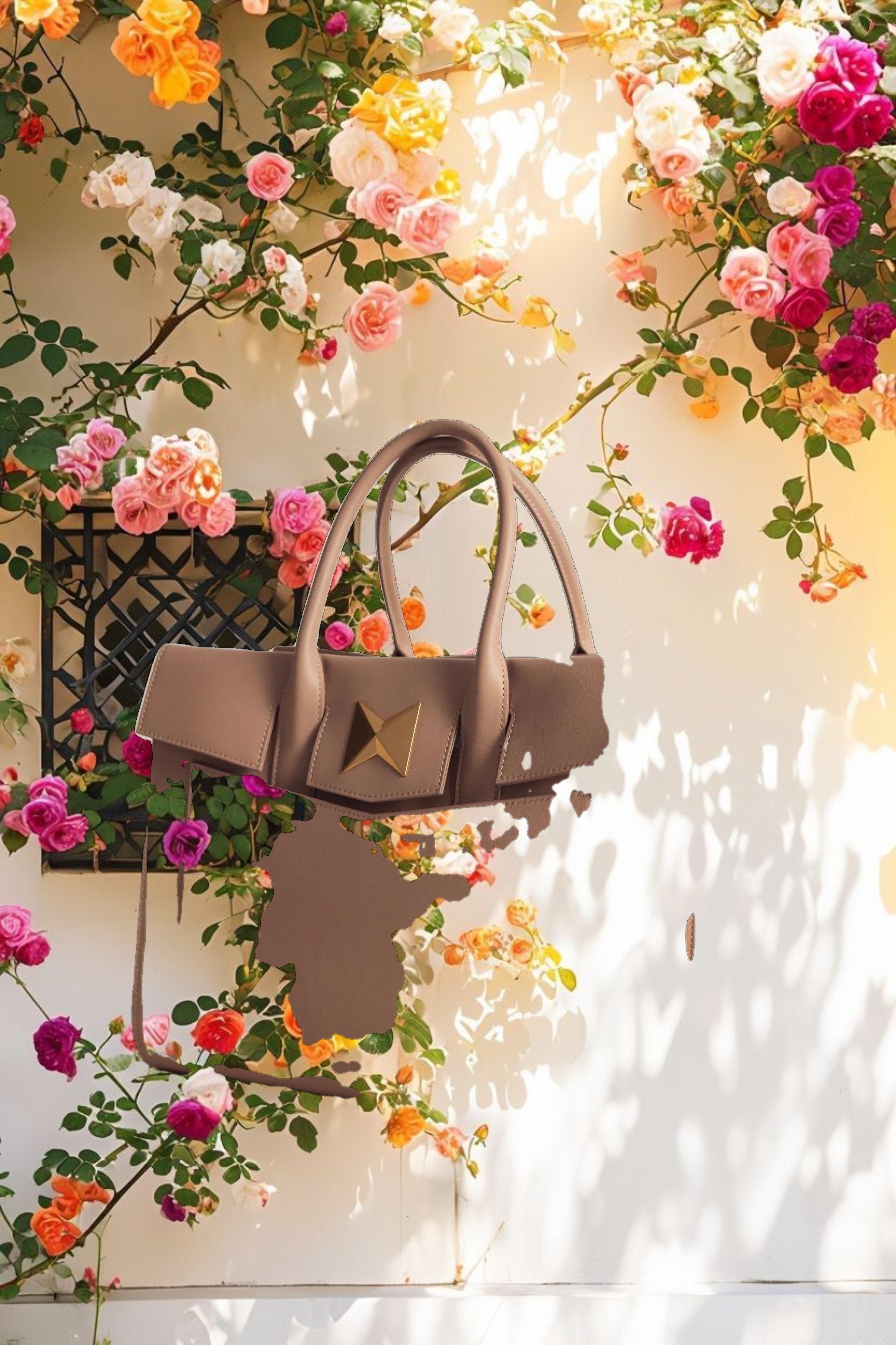 Large Leather Briefcase Bag With Gold Hardware