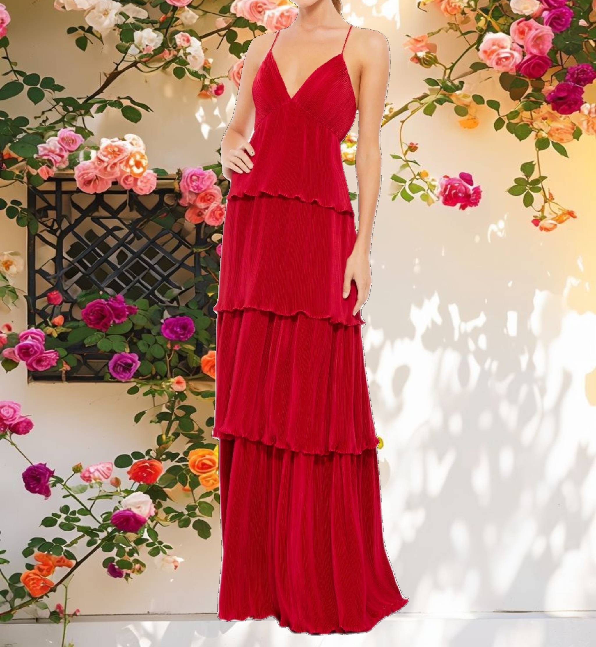Red Ruffle Layered Maxi Dress