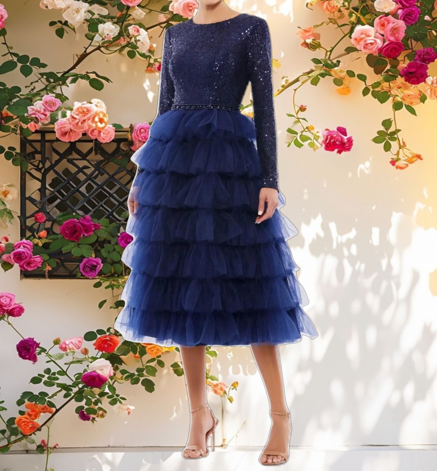 Long Sleeve Ruffle Tiered Midi Dress