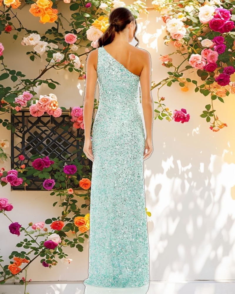 Sequined One Shoulder Gown
